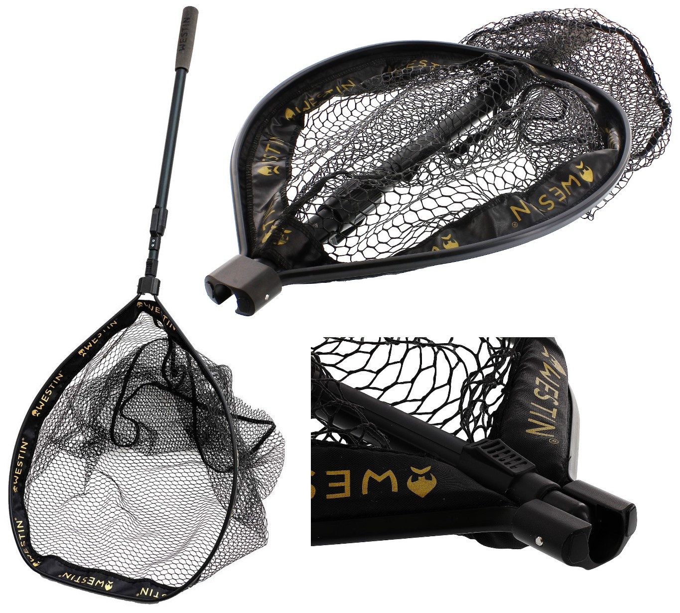 Westin Fishing Angelkescher W3 C&R Landing Net - 2 Größen wählbar - Gummi Netz Kescher - Teleskop (1-St), Knotenloses, gummibeschichtetes Netz