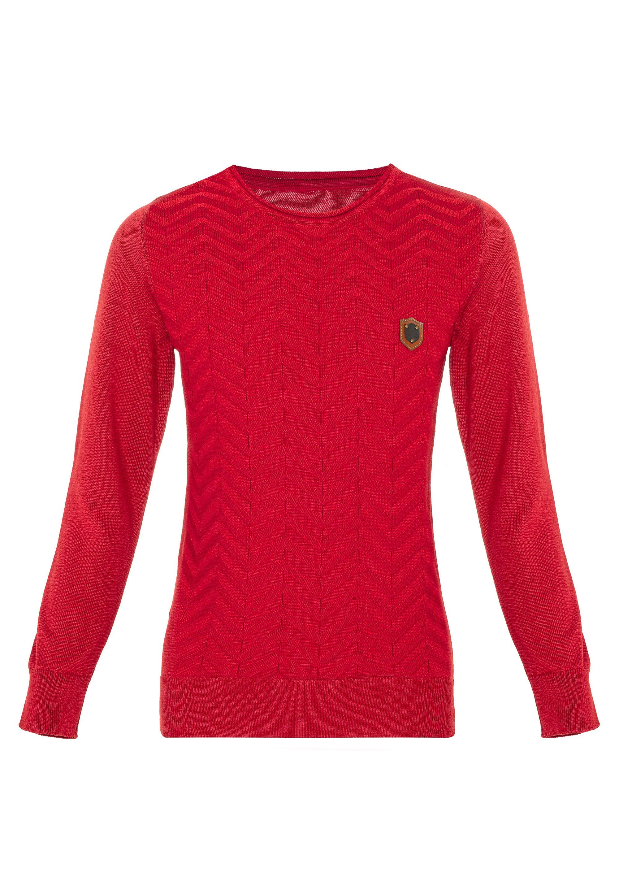 Baxx & Rundhalsausschnitt rot mit Cipo bequemem Strickpullover