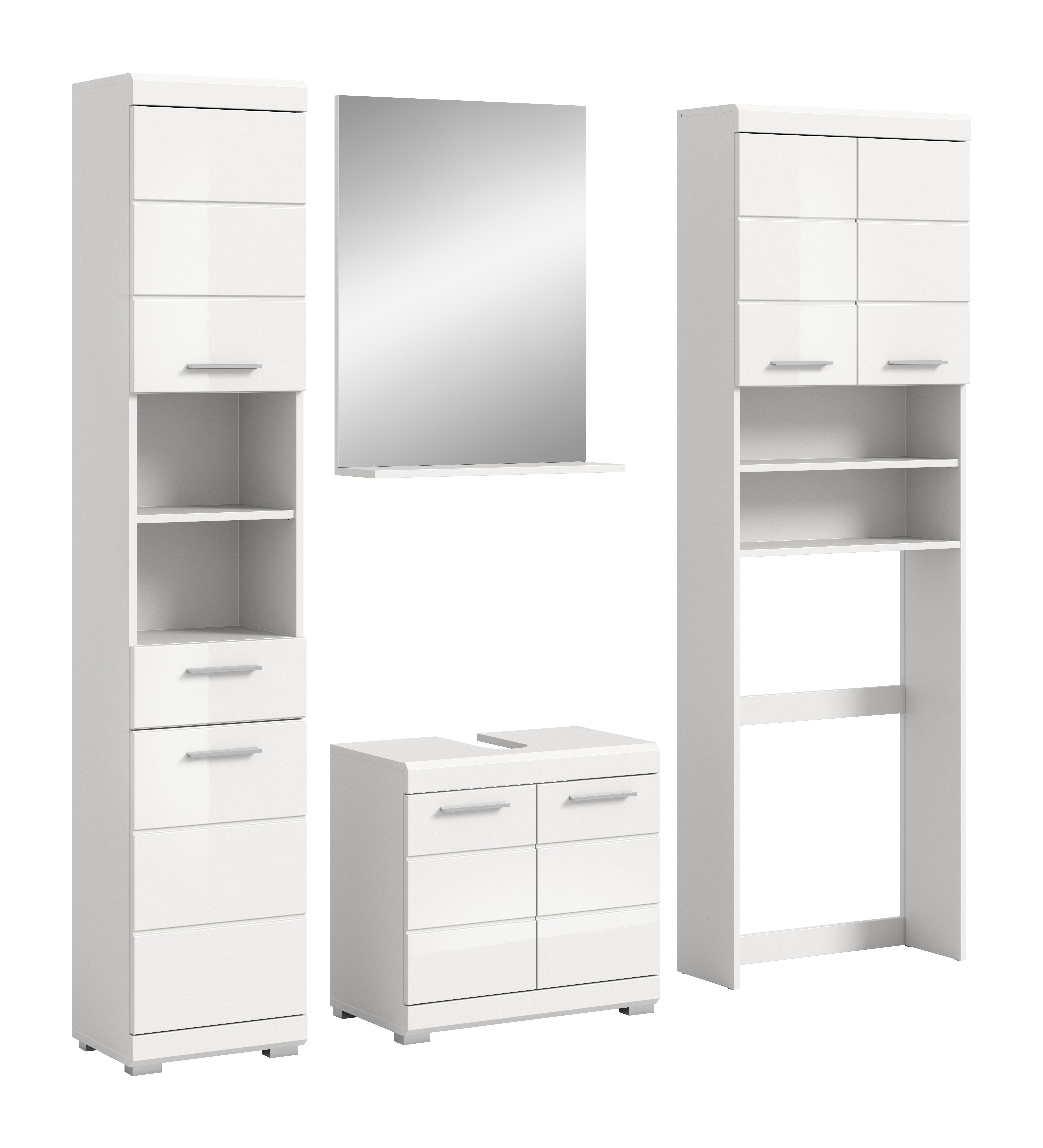 furnling Badmöbel-Set Scott, (4-St., bestehend aus Hochschrank, Spiegel, Waschmaschinenumbauschrank, WBU), Badmöbel, Badschränke, Komplett-Set, Breite 190 cm