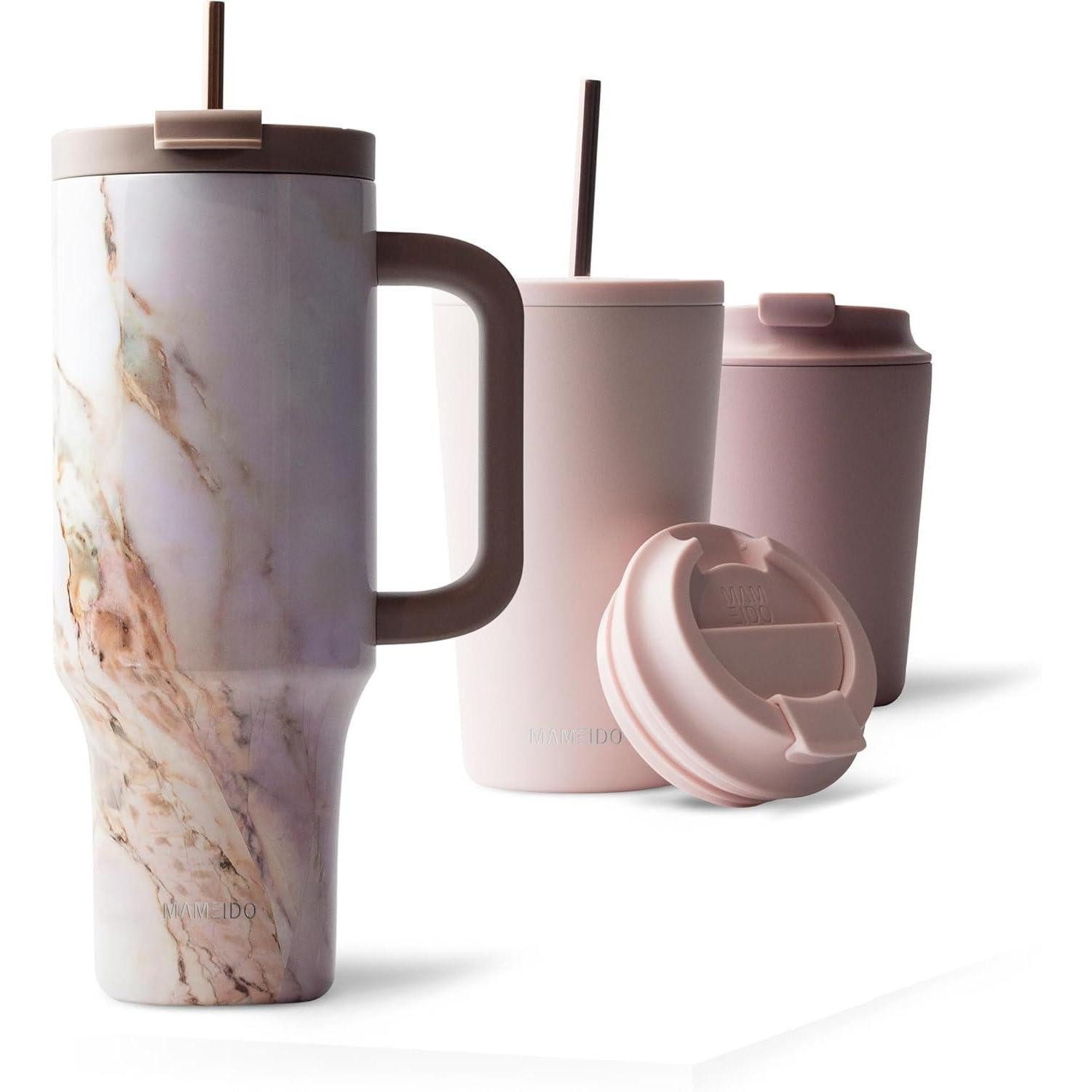 LuxusKollektion Thermobecher Thermobecher Strohhalm Edelstahl Auslaufsicher 1200 ml Pearl Marble
