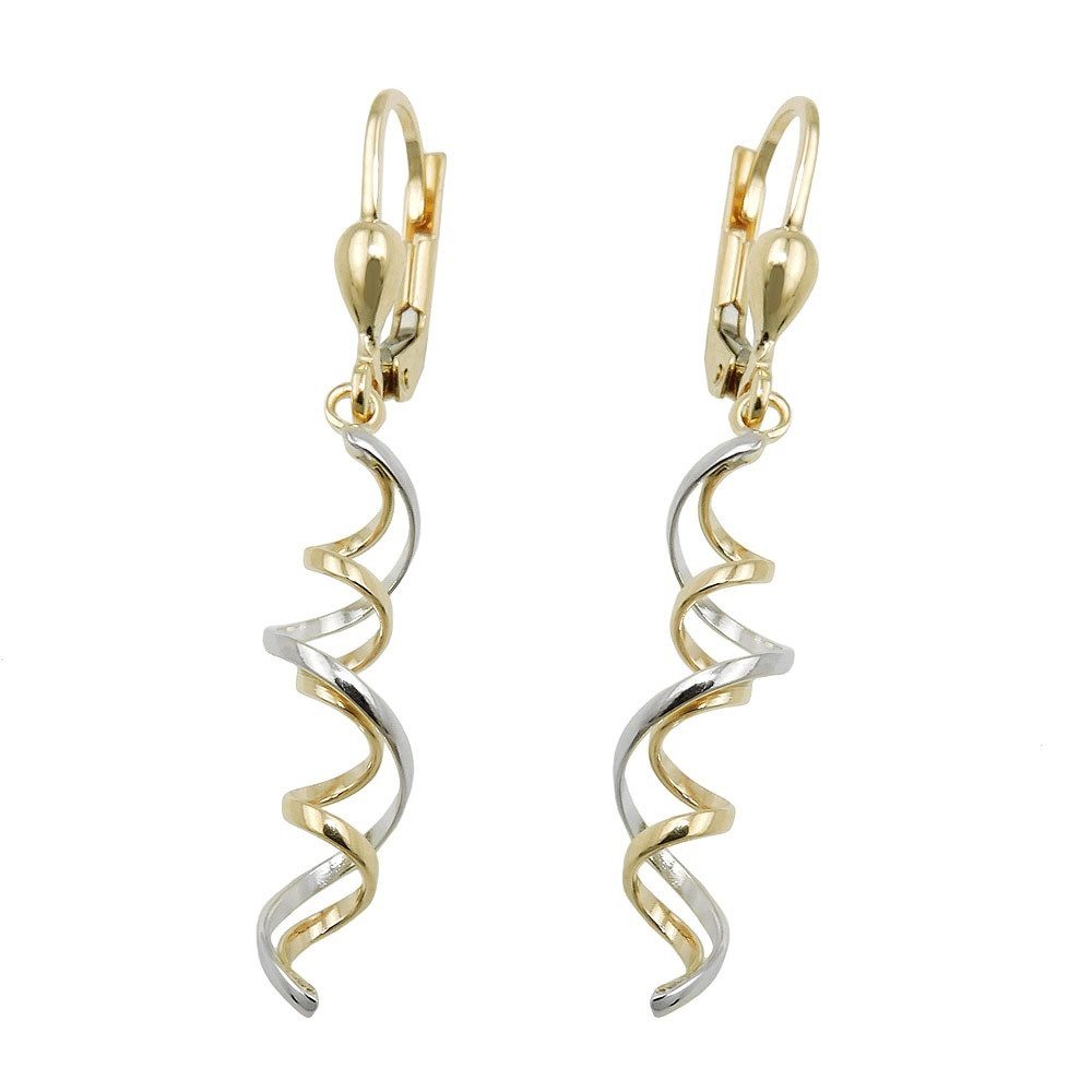 Paar Ohrhänger Ohrringe 2 Spiralen Bicolor-Effekt 375 Gold 43 x 7 mm