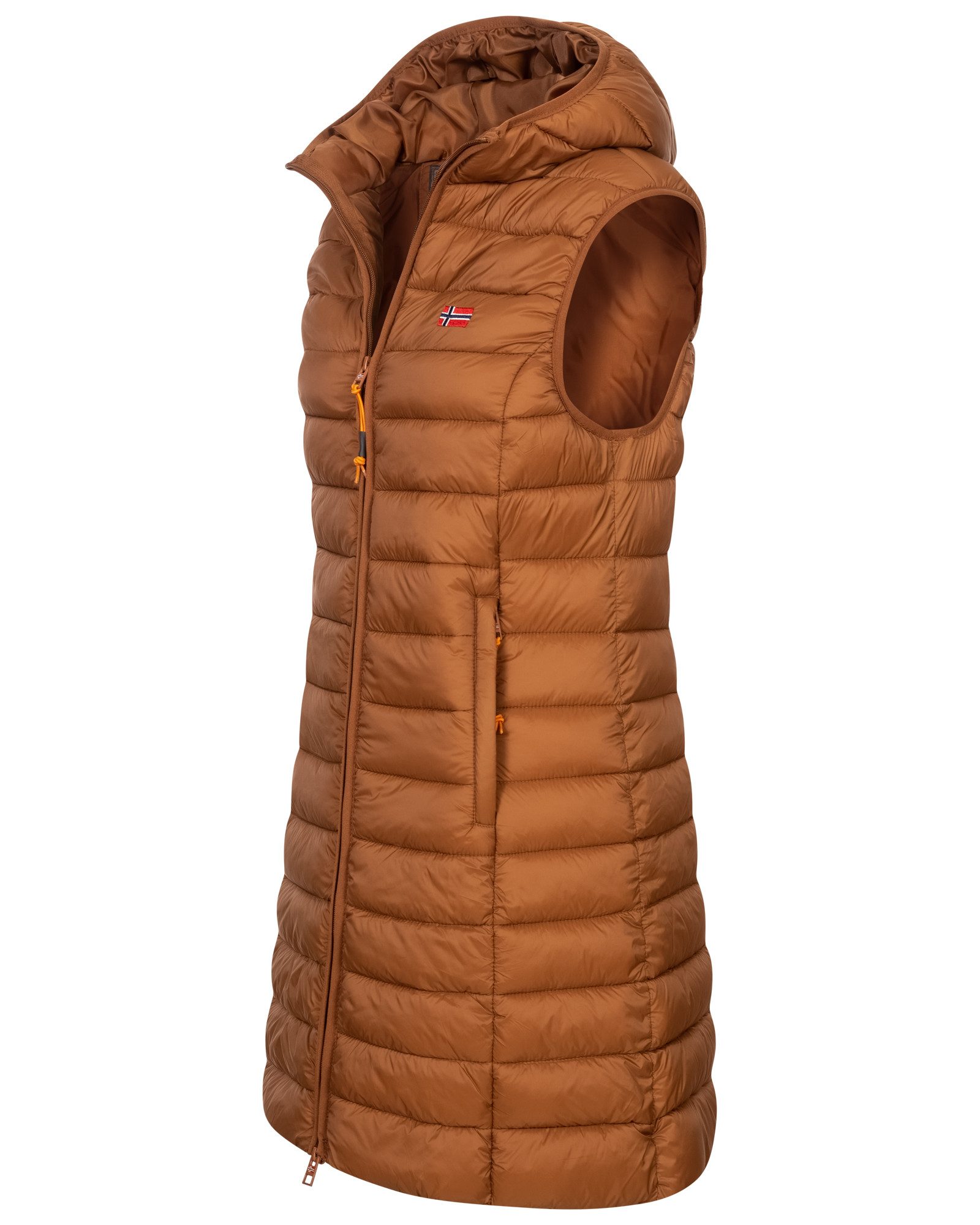 Geographical Norway Steppweste Damen Steppweste Kapuze Übergangs Herbst Windbreaker Lang Weste