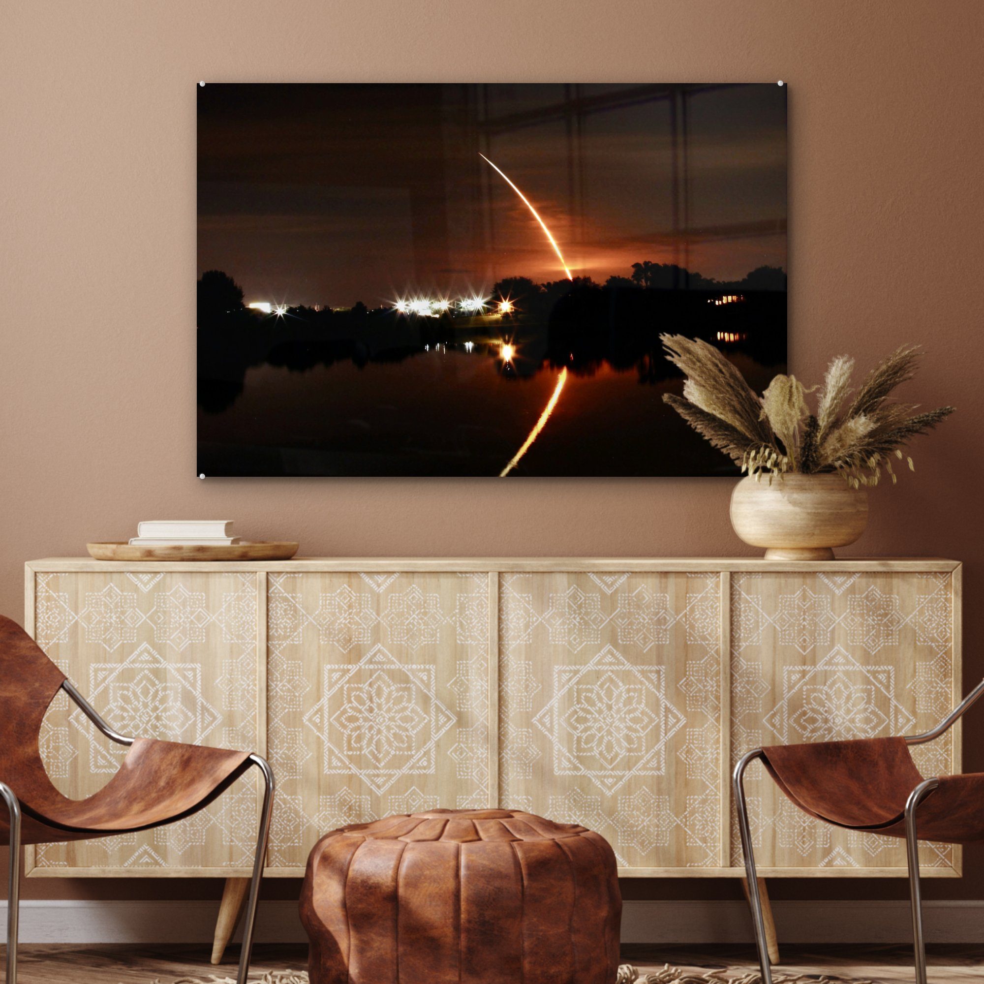 MuchoWow Acrylglasbild Langzeitbelichtung Wohnzimmer Schlafzimmer & Acrylglasbilder des St), (1 Space-Shuttle-Starts