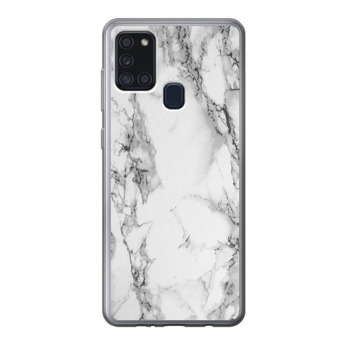 MuchoWow Handyhülle Marmor - Stein - Weiß - Grau - Schwarz - Marmoroptik Handyhülle Samsung Galaxy A21s Smartphone-Bumper Print Handy