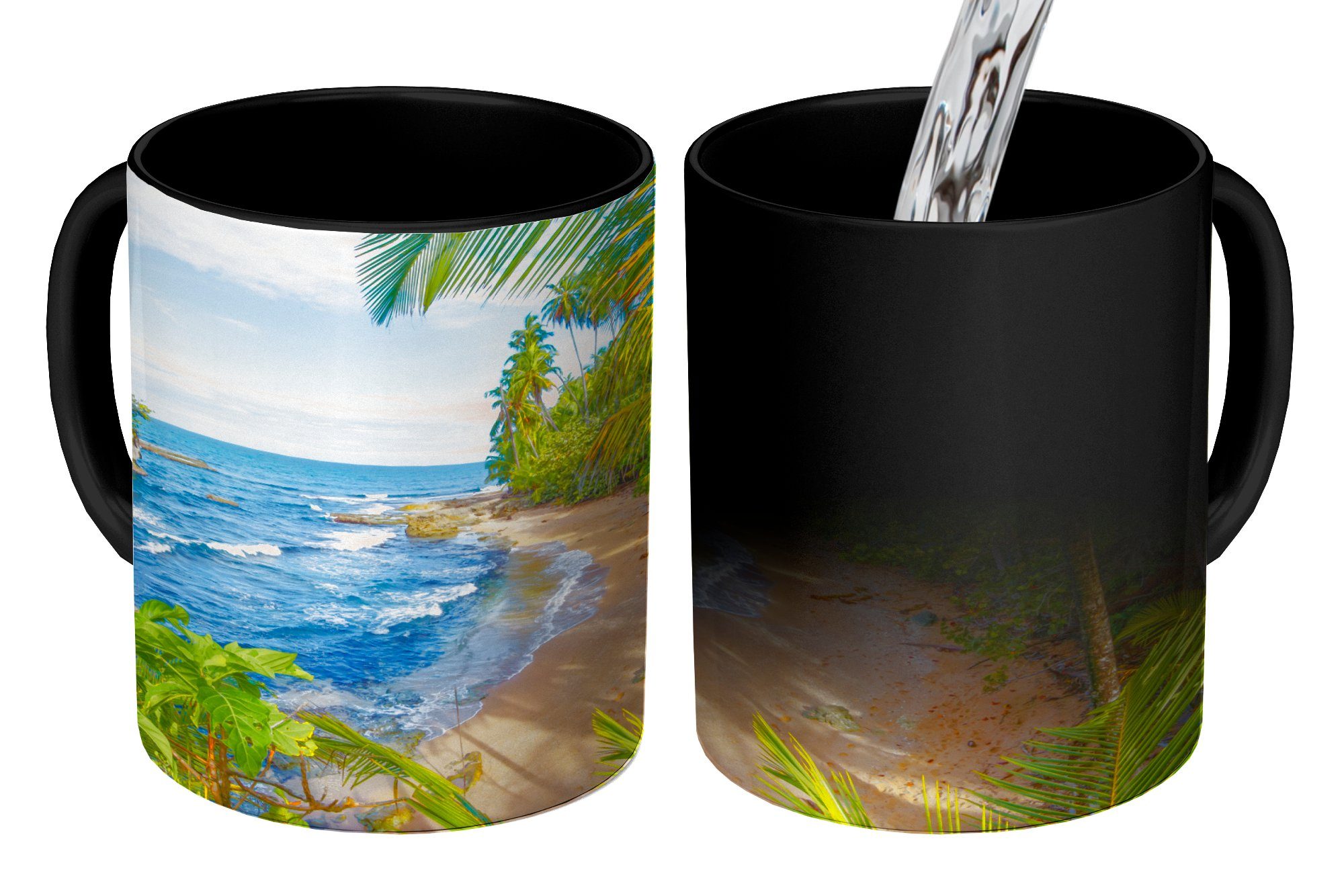 MuchoWow Tasse Strand - Amerika - Palmen, Keramik, Farbwechsel, Kaffeetassen, Teetasse, Zaubertasse, Geschenk