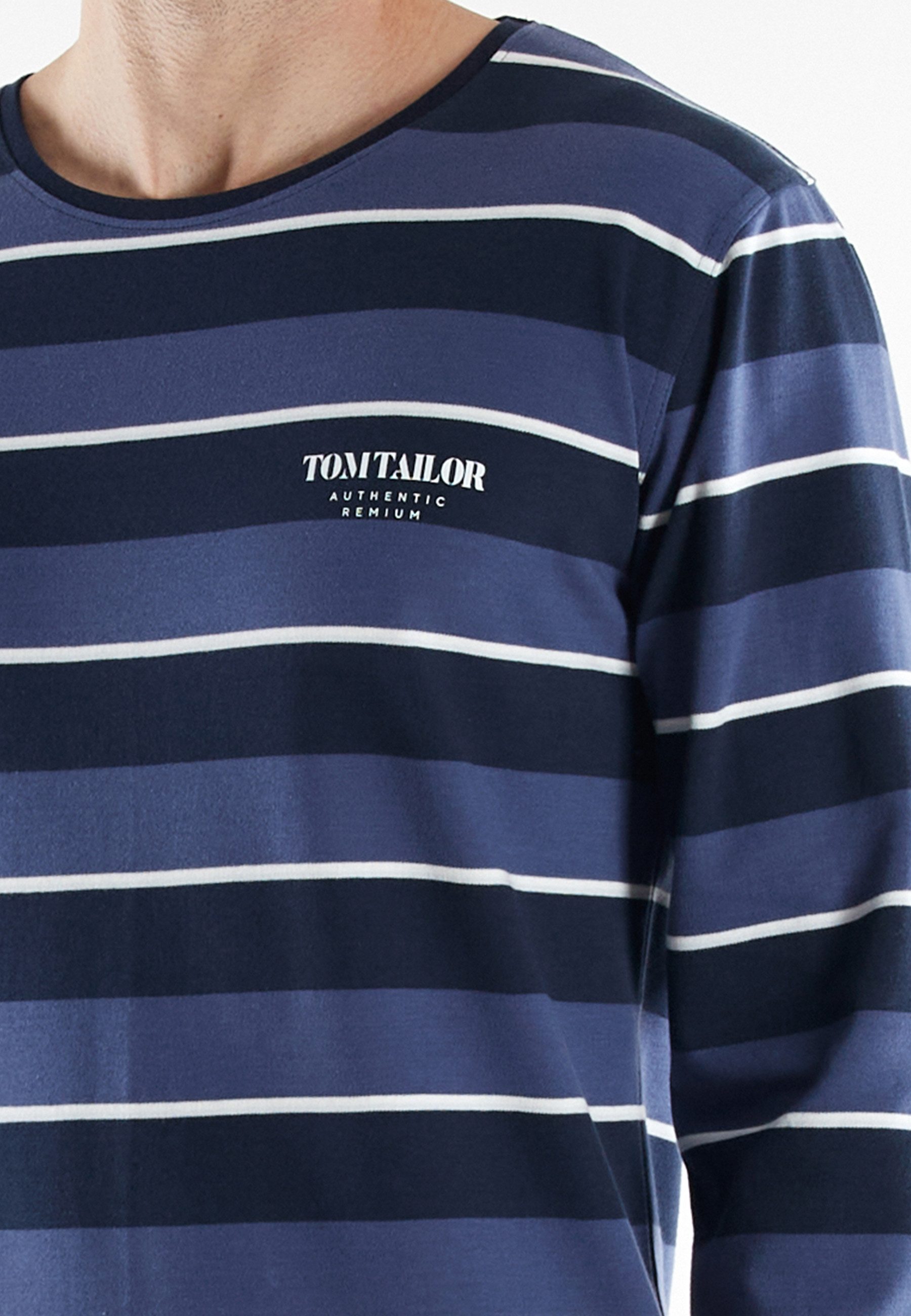 TOM TAILOR Schlafanzug Rhodos (2 tlg) Langarm, Rundhalsausschnitt, gestreift, basic, Baumwolle