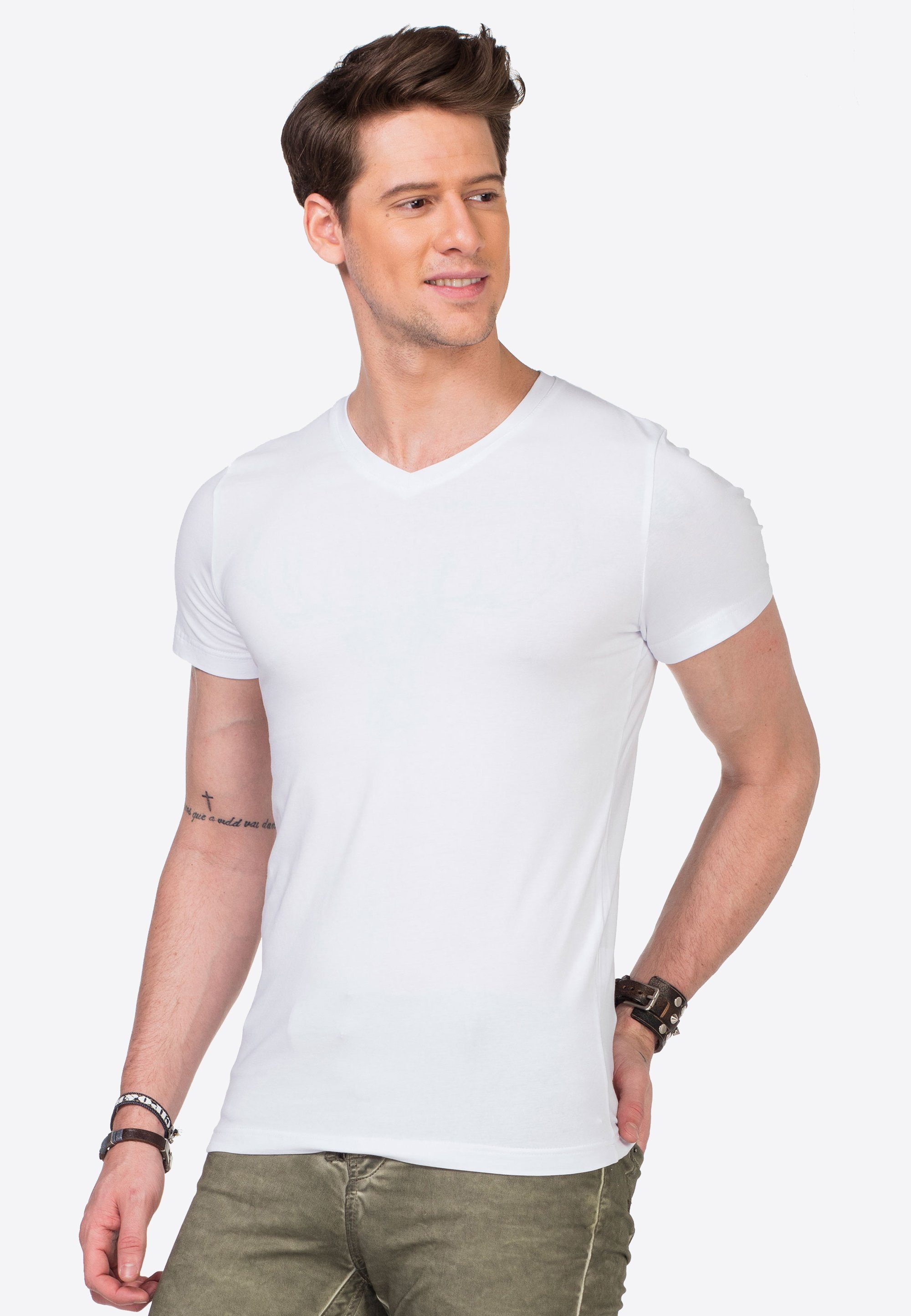Cipo & Baxx mit weiß V-Ausschnitt T-Shirt modernem