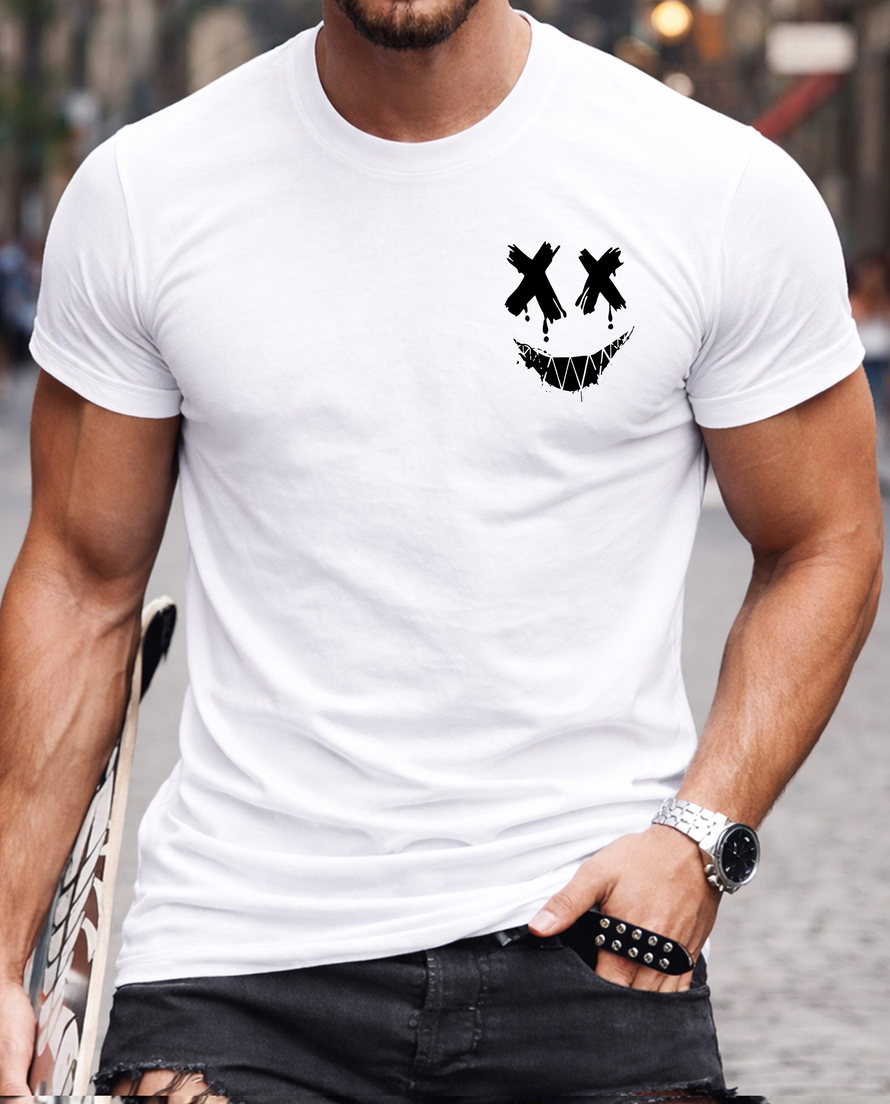 RMK T-Shirt Herren Shirt Sommer Basic Smile Smiley Emoticon 100% Baumwolle