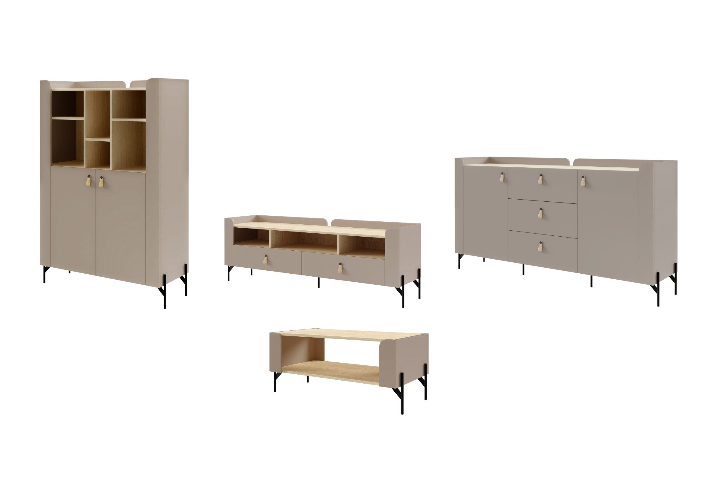 Deine Möbel 24 Wohnzimmer-Set SOVI A Wohnwand, 3-teilig, mit TV-Lowboard, Kommode und Regal, (Set, 3-St., SOVI - Kollektion), skandinavisches Design