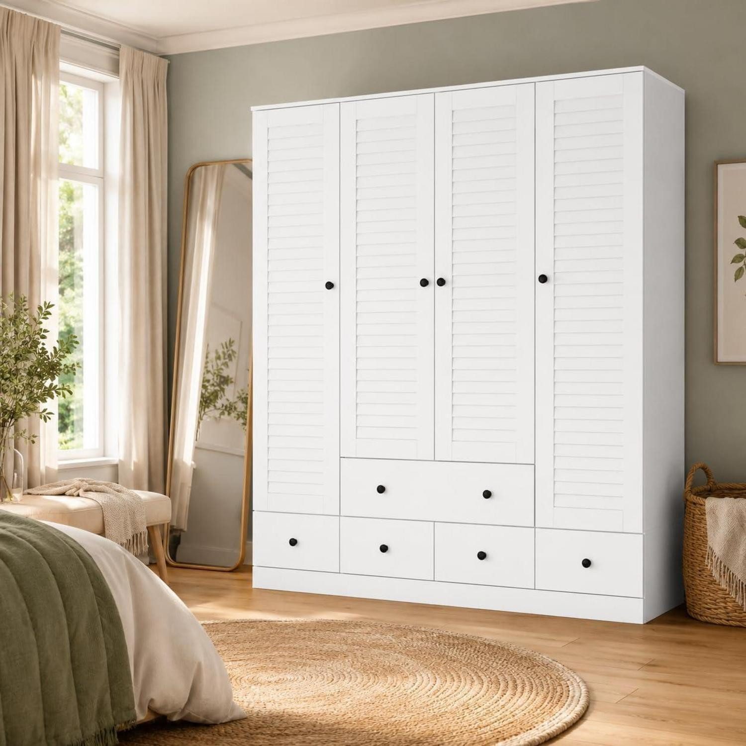 LuxusKollektion Kleiderschrank Kleiderschrank 150cm Weiß 4 Türen 5 Schubladen