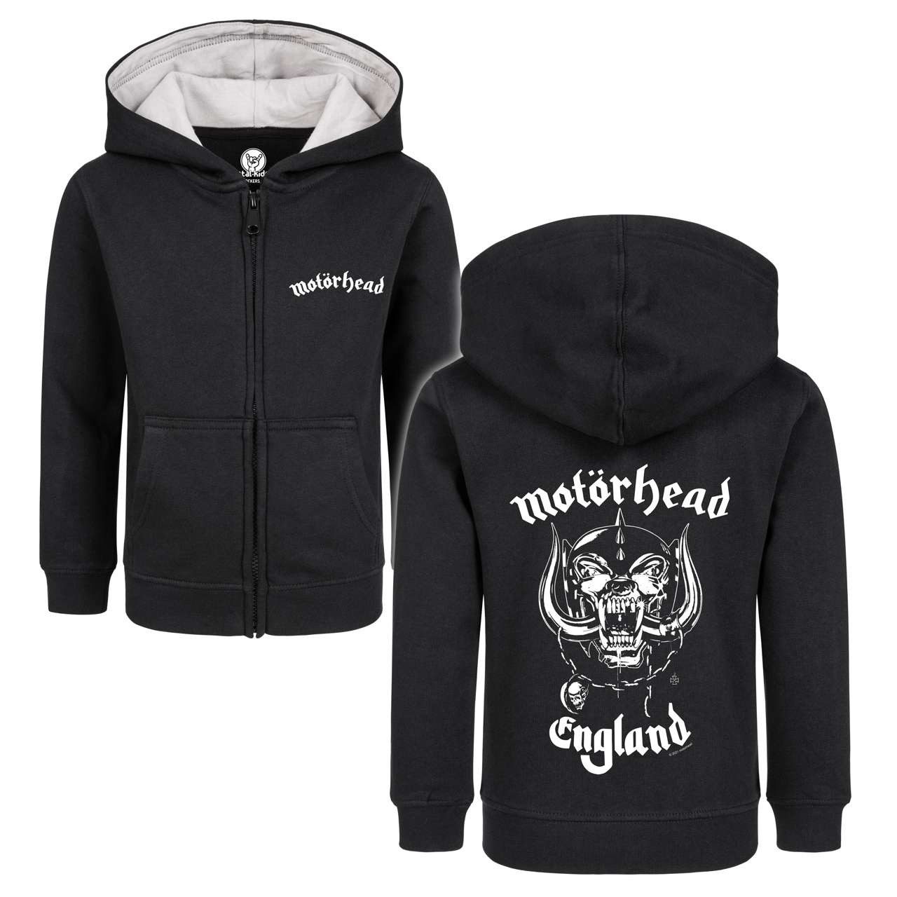 Metal Kids Kapuzensweatjacke mit Motörhead (England: Stencil) Aufdruck für Kinder von 2–14 Jahren