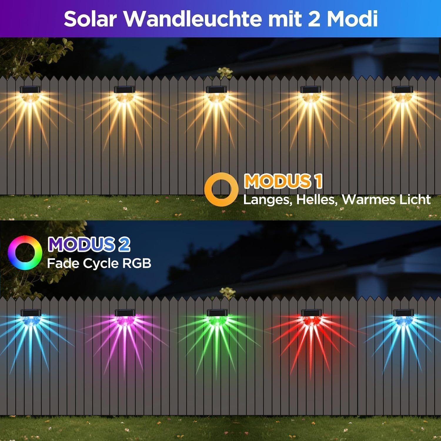 Luckice Außen-Stehlampe Solarleuchte für Außen,2 Stück Wasserdichte Balkon Dekoration, Solarleuchten,2 Modi Warmweiß/Farbwechselnde Solar Lichter, LED Gartenlam – Bild 4 von 5