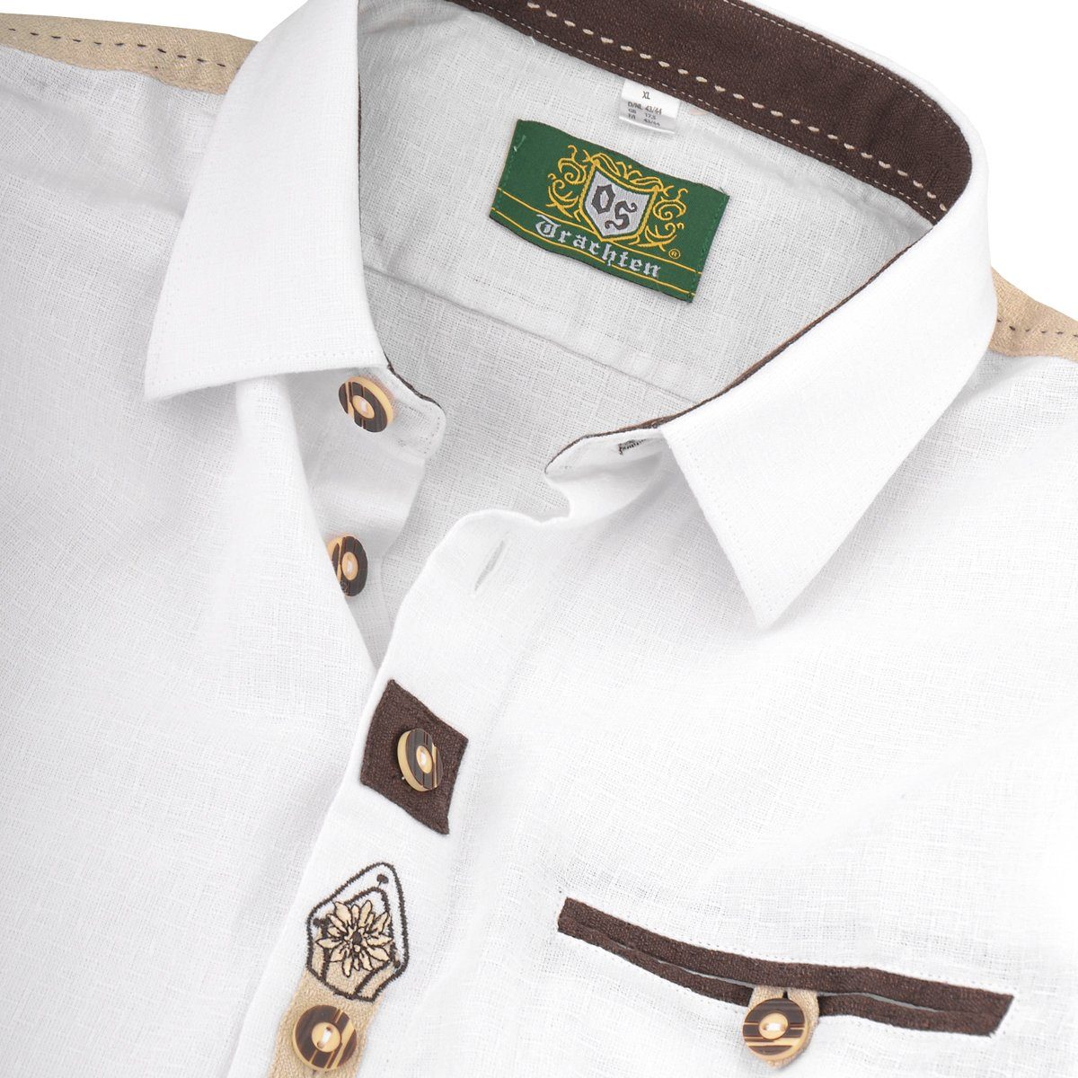 OS Trachten Trachtenhemd XXL Orbis Trachtenhemd weiß Krempelärmel Stickerei günstig online kaufen