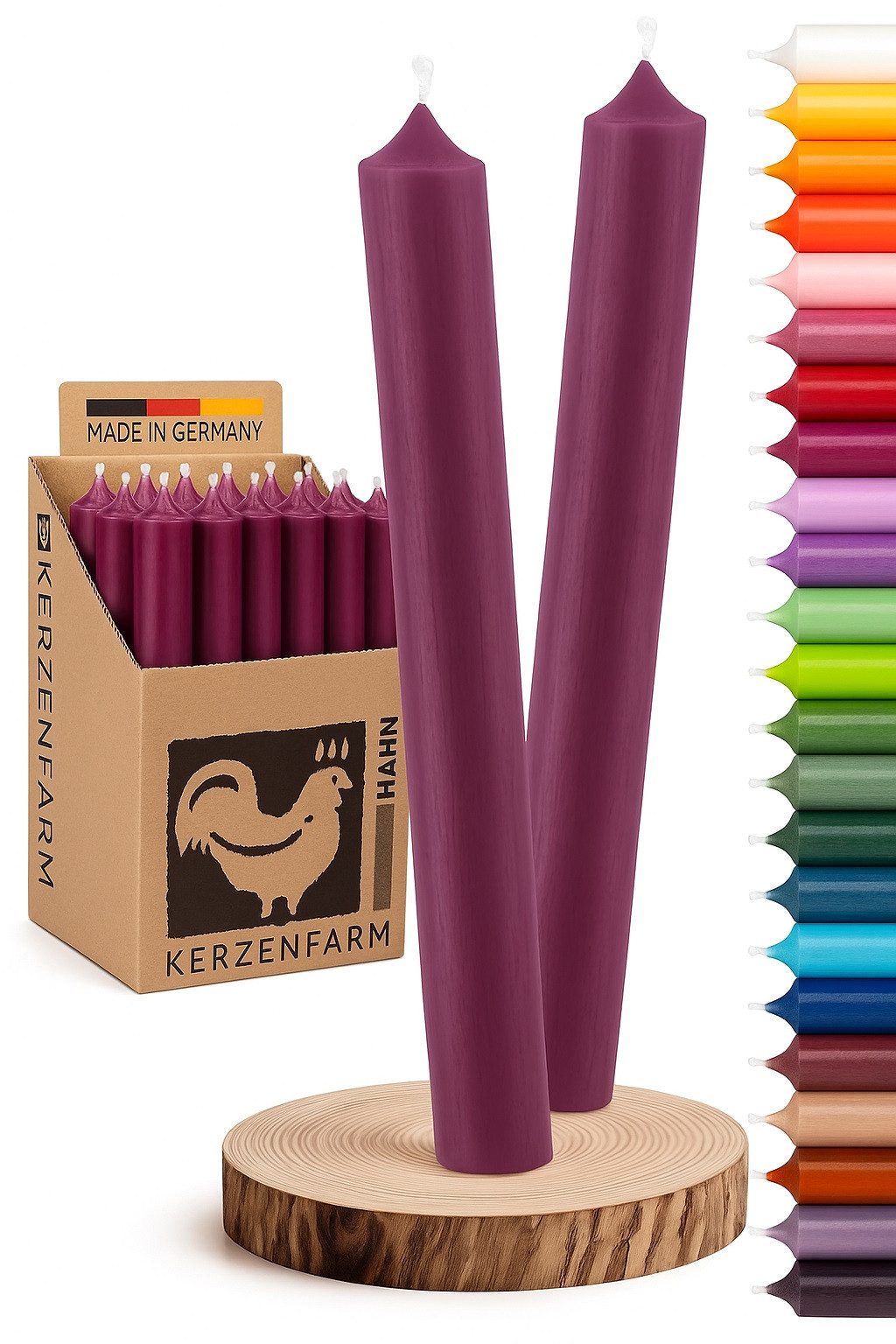 Hahn Kerzenfarm Spitzkerze Otto Kerzen-Set 10 Stück Stabkerzen aubergine