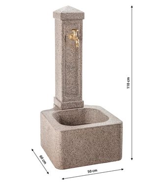 Dehner Gartenbrunnen Graz, 110 x 60 x 50 cm, Granit, grau, 50 cm Breite, Granit-Zapfsäule mit Brunnenbecken inkl. Pumpe und Messing-Wasserhahn