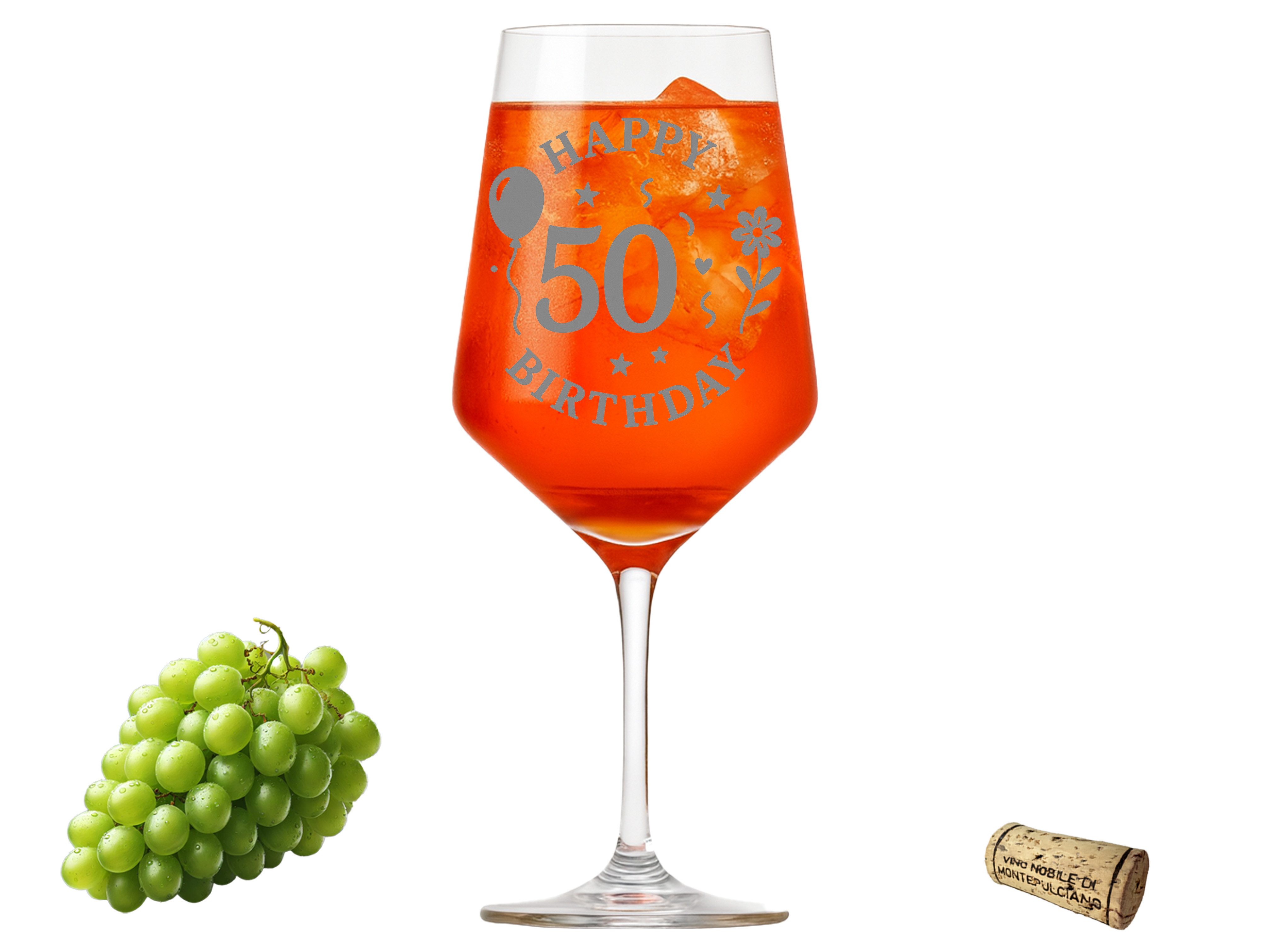 Valhalla Weinglas Geburtstags-Gravur Happy Birthday 50 - 350ml spülmaschinenfest, 1-tlg., Glas, Atemberaubende Darstellung