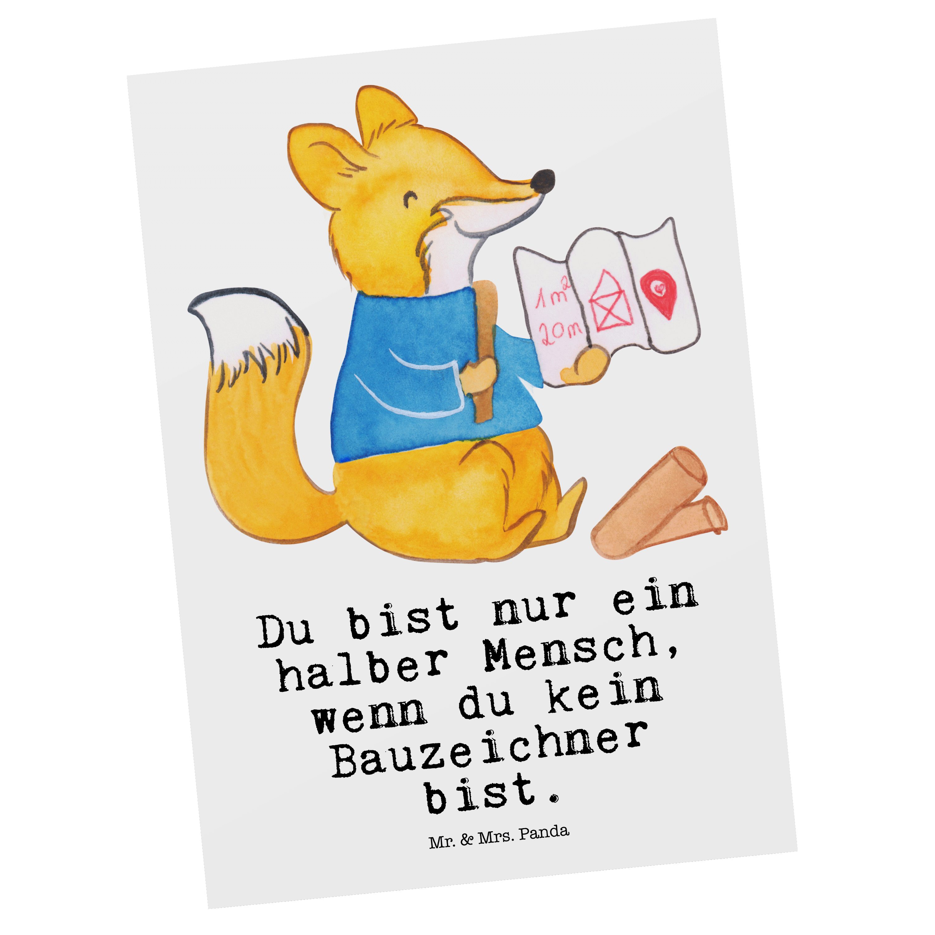 Mr. & Mrs. Panda Postkarte Bauzeichner mit Herz - Weiß - Geschenk, Geburtstagskarte, Beruf, Koll