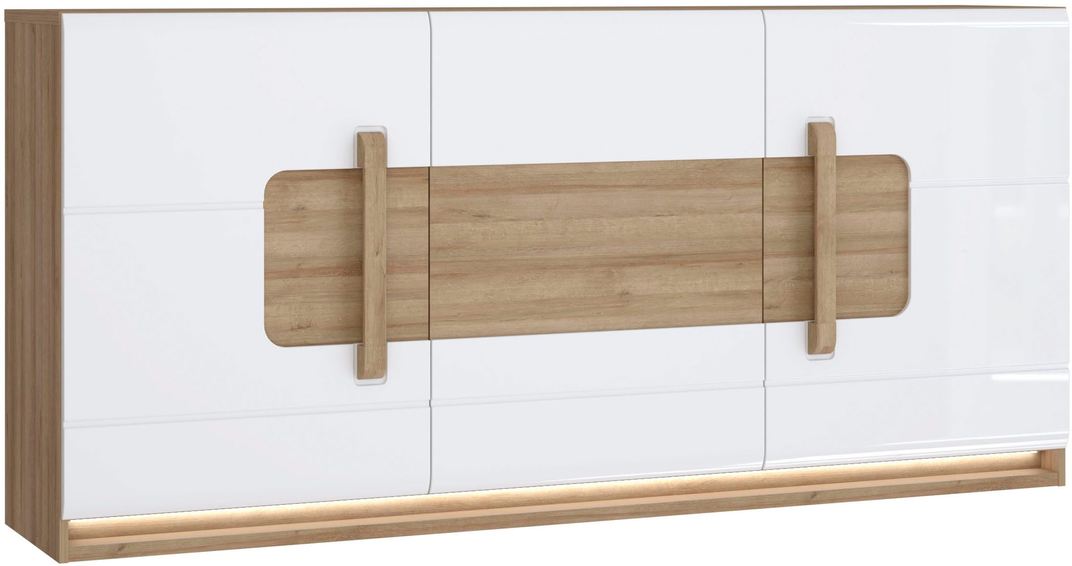 FORTE Sideboard Attention (3 Türen, 7 Fächer und integrierter Schubkasten), Sideboard, Beleuchtung, Soft Close, Stauraum, Breite 194,6cm