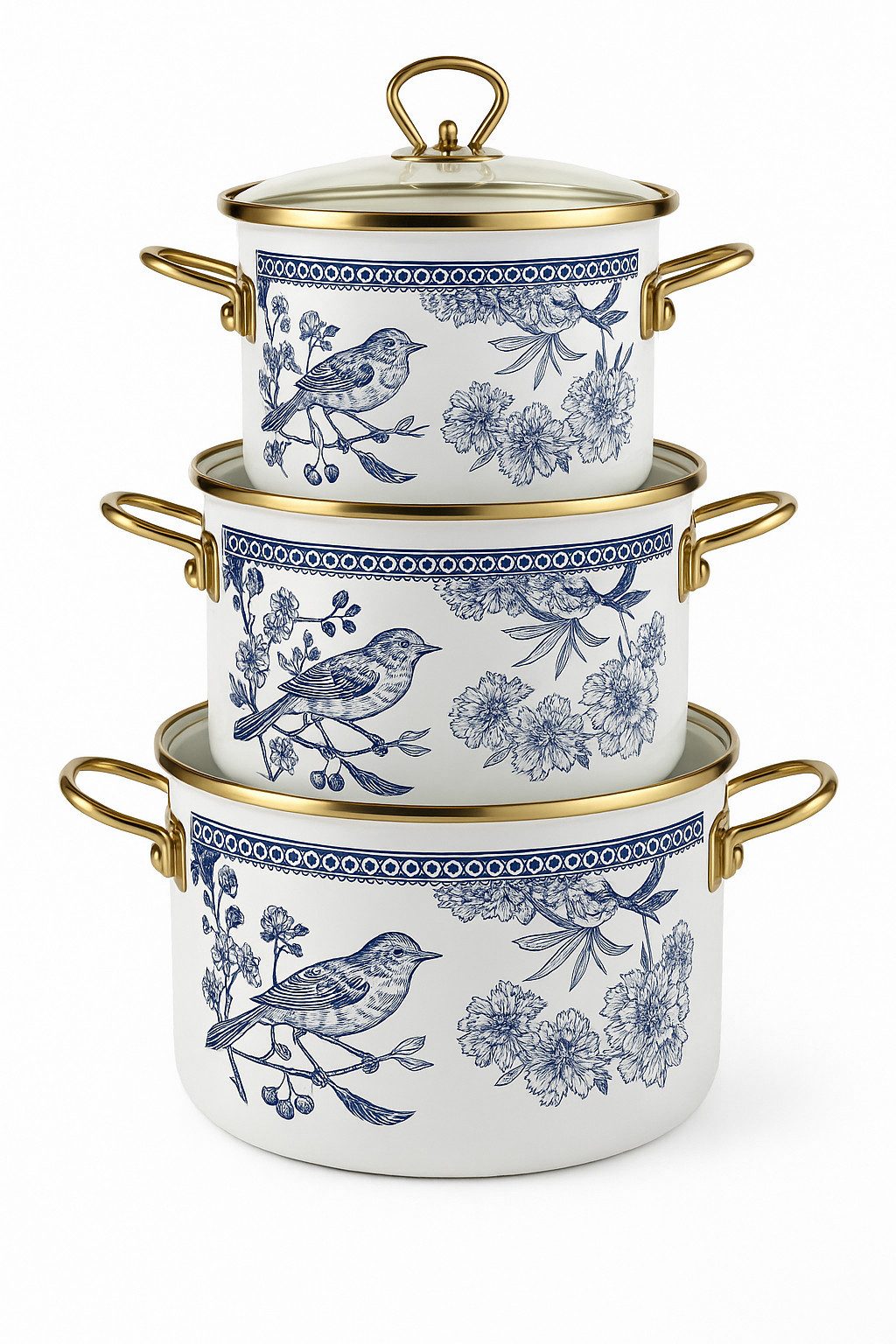 Zilner Topf-Set Kollektion emaillierter Töpfe, klassischen Natur inspirierten Designs, Aluminiumguss, Emaille (6-tlg., Die perfekte Geschenkidee für jeden Anlass)