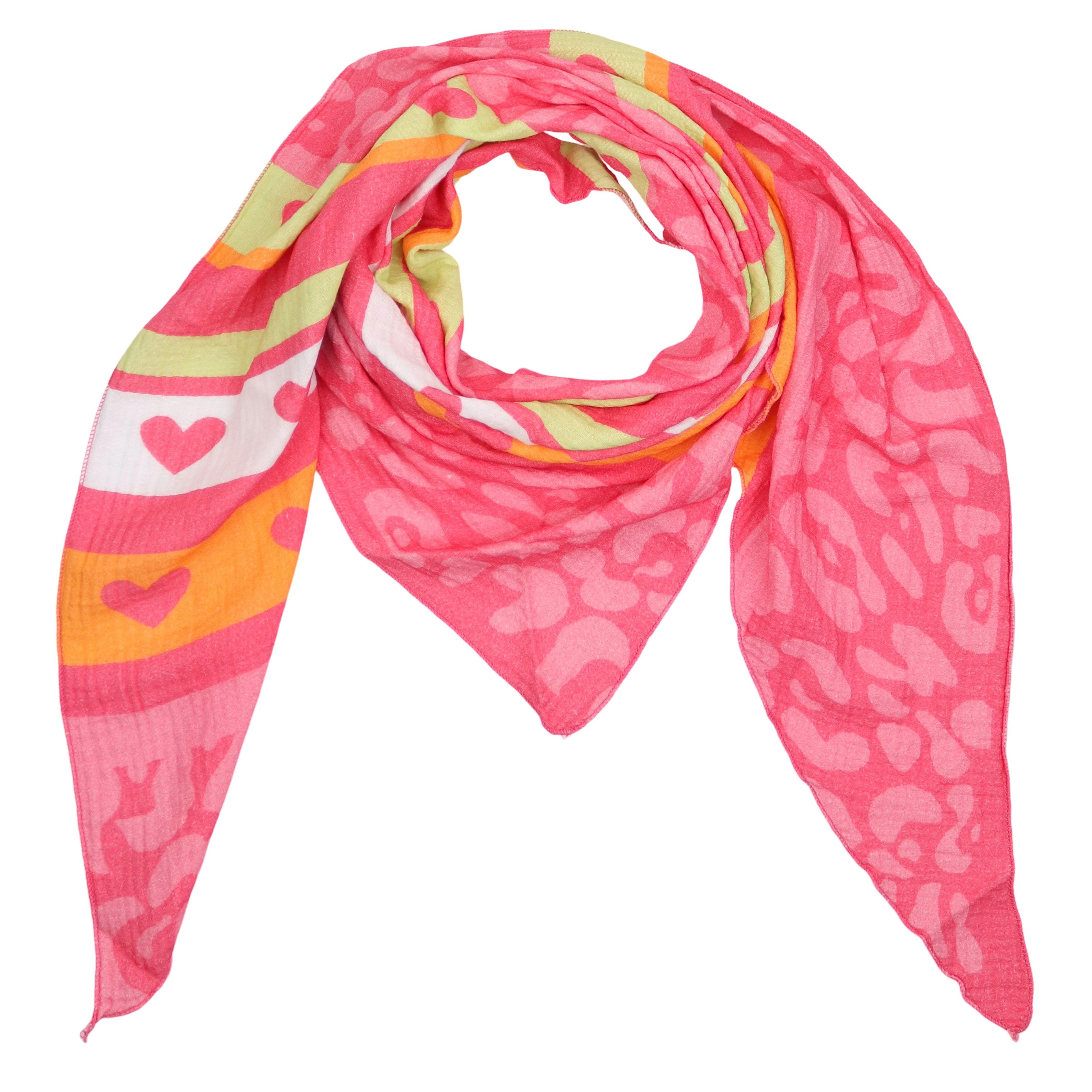 MIRROSI Dreieckstuch Aus Musellin Dreiecksschal ca.195x90 cm, Made in Italy, (Leicht, ideal für das ganze Jahr; 100% Baumwolle), in tollen Farben (Leo Love Muster)