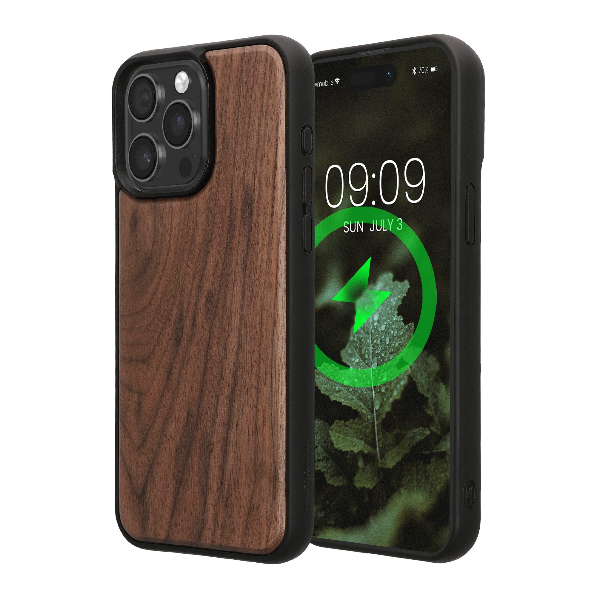 kwmobile Smartphone-Hülle Echtholz Schutzhülle für Apple iPhone 15 Pro Max Hülle, Cover aus Holz und TPU - Kompatibel mit MagSafe - Holz