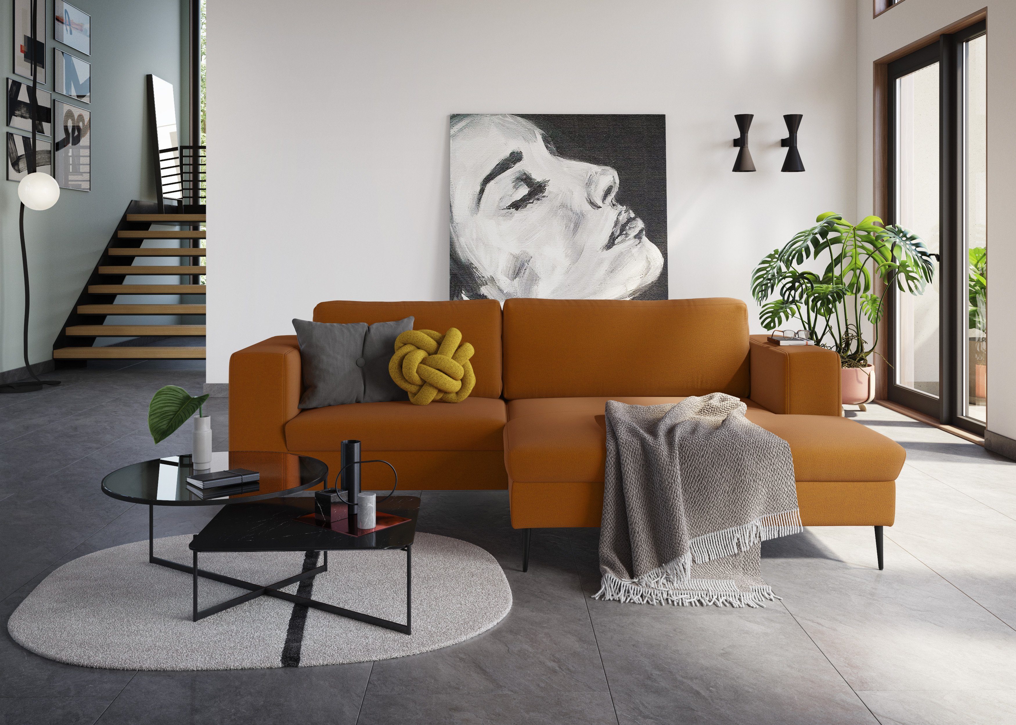 DOMO collection Ecksofa Modica kompakt und elegant, Breite 244, L-Form, moderne Optik mit extrabreiter Recamiere, auch in Cord