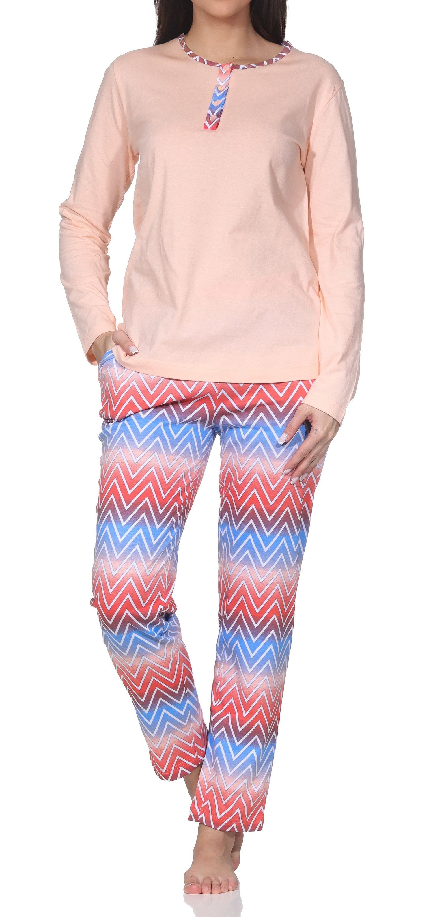 Pyjama Normann Damen Pyjama lang – Modernes Zick-Zack-Design
