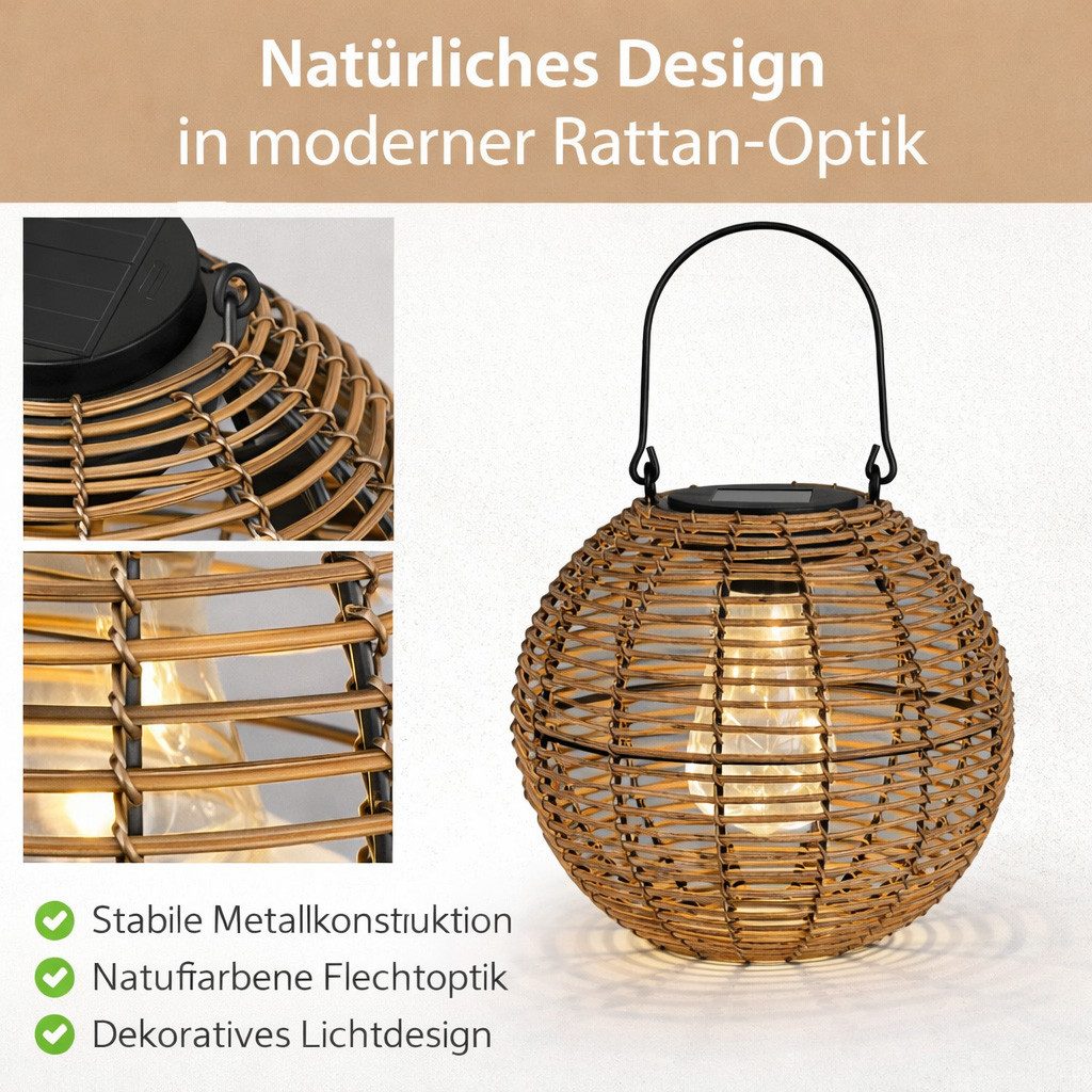 formano LED Laterne Solarlaterne Garten LED Metall 19 cm Rattan-Optik warmweiß Licht IP44, LED fest integriert – Bild 4 von 4