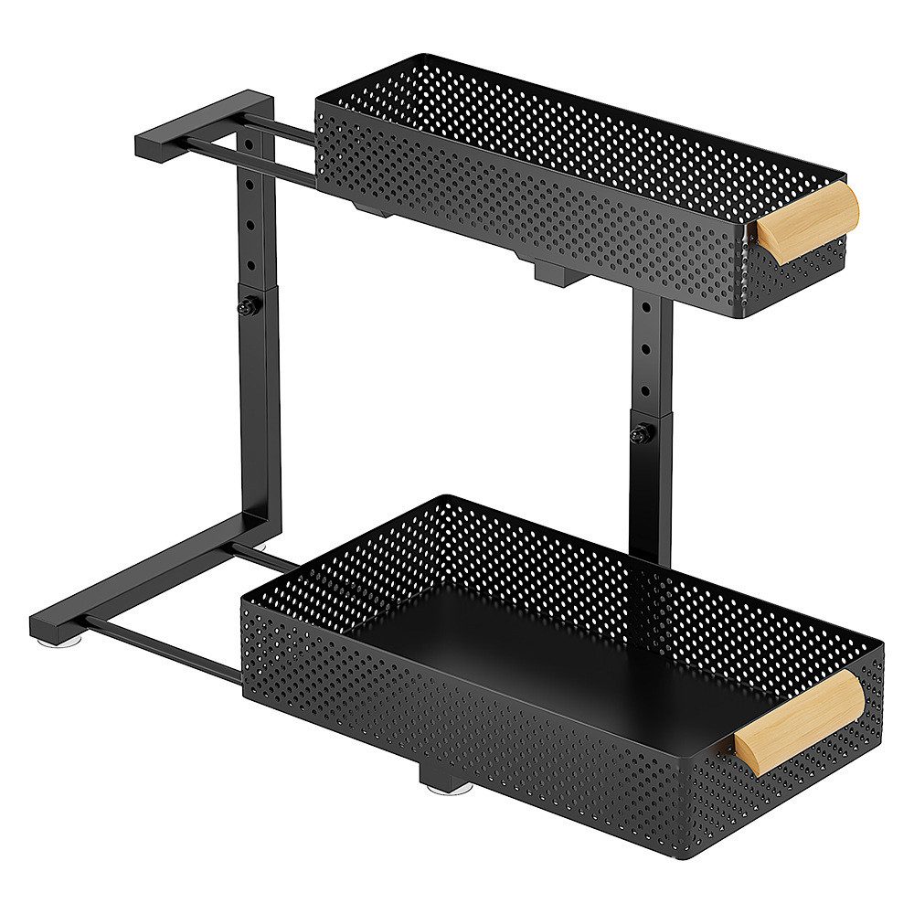 GarveeMore Küchenorganizer-Set 2 Layer CarbonStahl Küchenspüle Rack Schrank Schieben Ziehen Schublade, 41x39x31cm Gewürze Flasche geschichtet Lagerregal Badezimmer Organizer