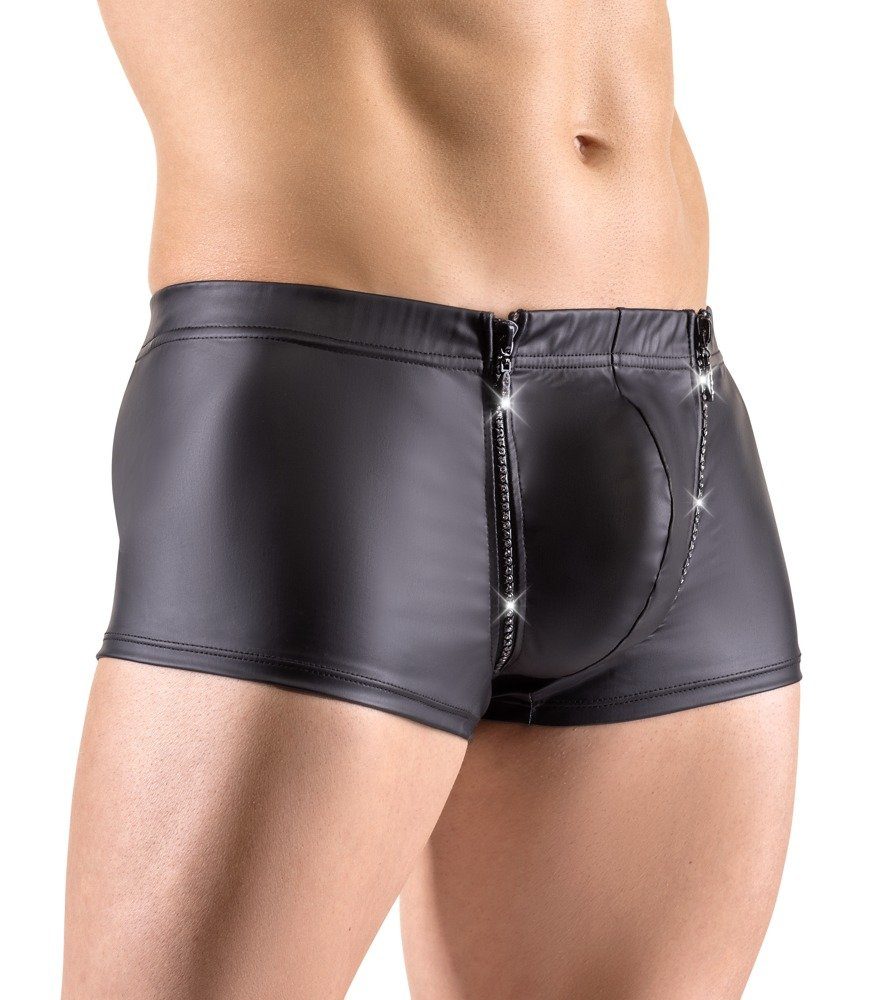 Svenjoyment Boxershorts Wetlook Boxershorts mit Reißverschluss - schwarz (1-St) Beutel kann komplett runtergeklappt werden