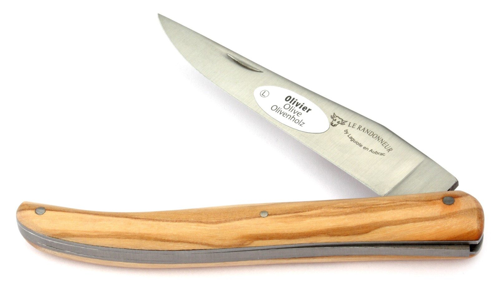 Laguiole en Aubrac Taschenmesser L0512RLIL, "Randonneur" - Griff 12cm Olivenholz - Feder unverziert - Stahl matt
