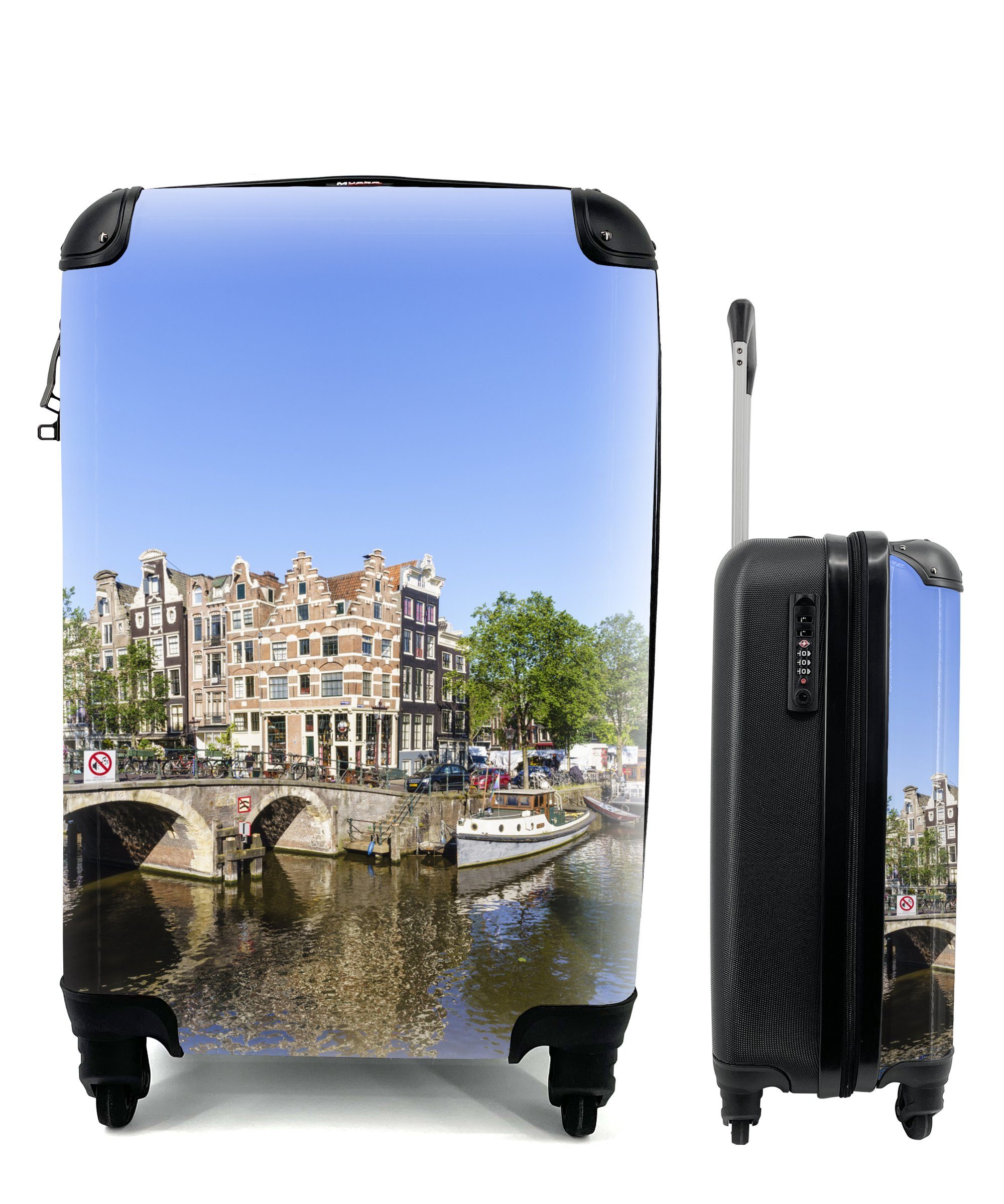 in Nähe für Handgepäck Brouwersgracht rollen, Amsterdam, Spiegelung Rollen, der der Reisetasche Reisekoffer 4 MuchoWow in Ferien, einer Brücke Handgepäckkoffer mit Trolley,