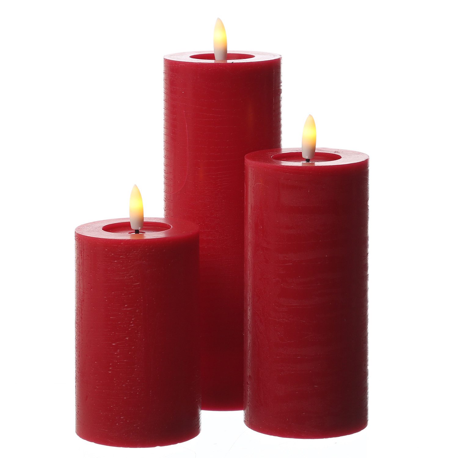 Adilina LED-Kerze Kerzenset LINA Rustik Optik für Adventskranz 3 Größen Timer rot 3St, LED Classic, warmweiß (2100K bis 3000K)