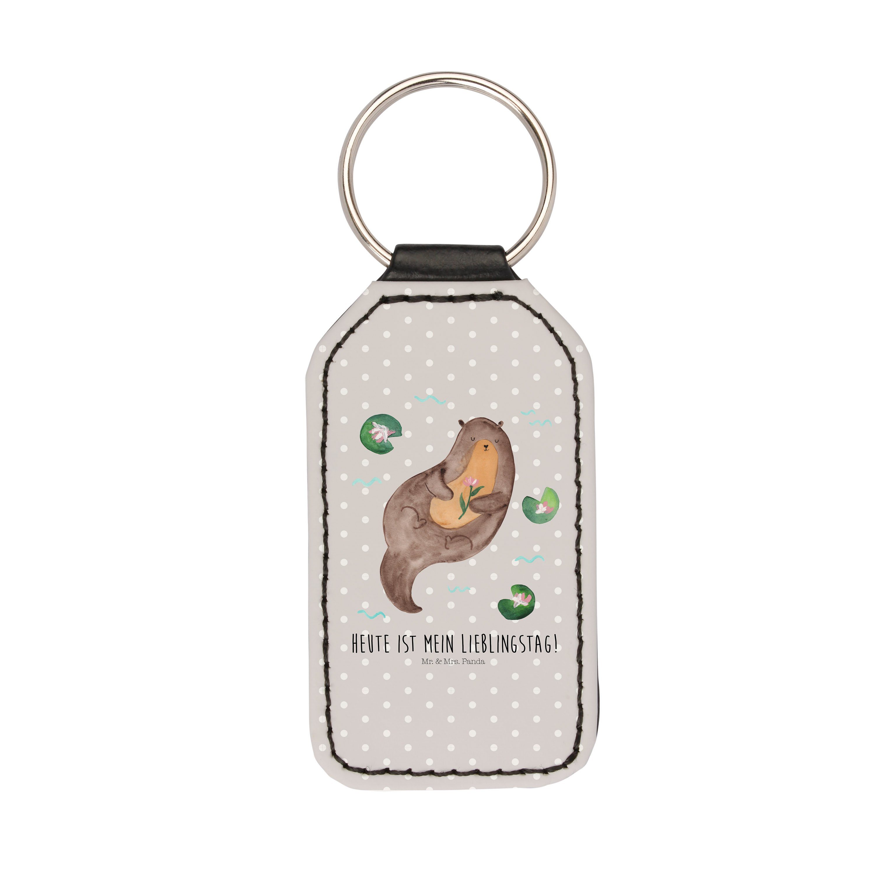 Mr. & Mrs. Panda Schlüsselanhänger Otter mit Seerose - Grau Pastell - Geschenk, Anhänger, Wasser, Schlüs (1-tlg)