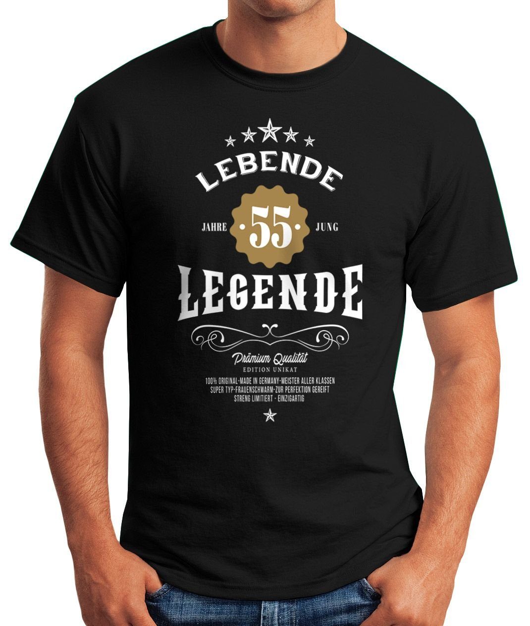 schwarz Herren Lebende Geburtstag Geschenk MoonWorks T-Shirt mit jung 30-80 Moonworks® Print-Shirt Legende Print Jahre 55