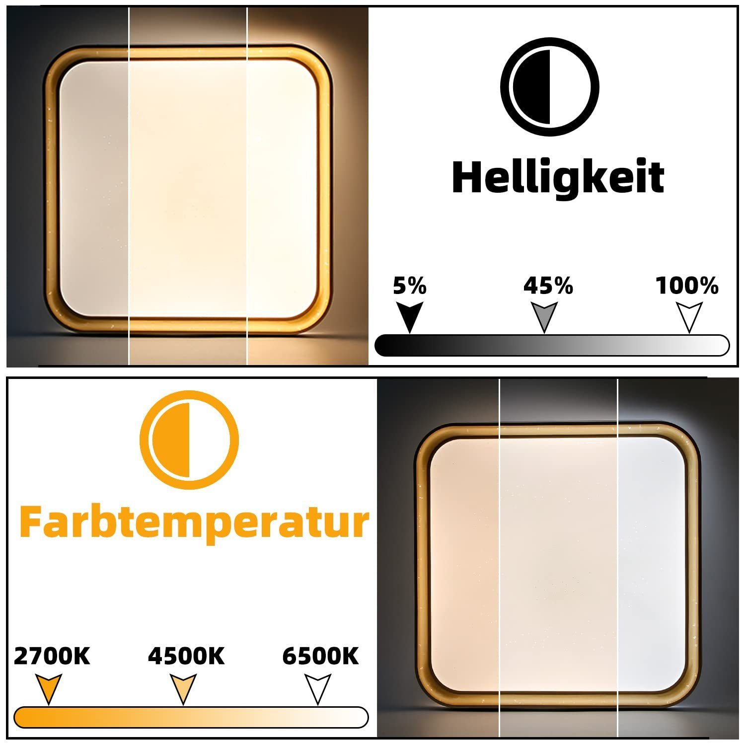 Deckenleuchten 32W, Sternenhimmel-Design mit LED Fernbedienung fest dimmbar, ZMH Weißgold Eckig Eckige integriert, 30cm Weißgold CCT warmweiß-kaltweiß,