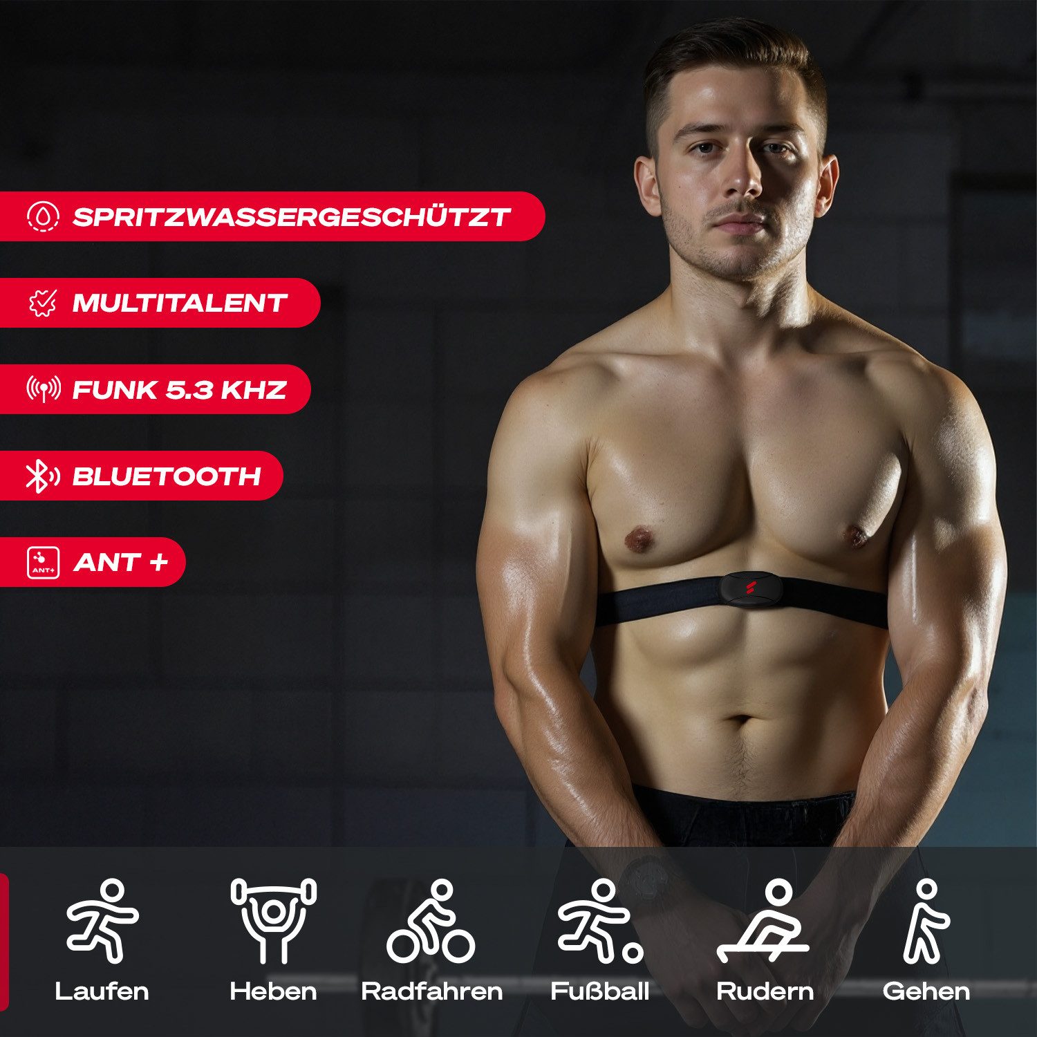 Sportstech Brustgurt PG, Pulsgurt Herzfrequenz Pulsmesser mit