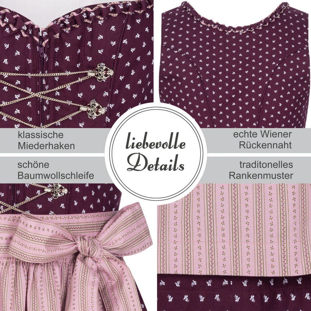 Nübler Dirndl Dirndl midi Thea in Weinrot von Nübler (Dirndl Set midi THEA, 2-tlg., Dirndl Kleid mit Schürze) Moderne Tracht im bayerischen Stil - Trachtenmode Damen