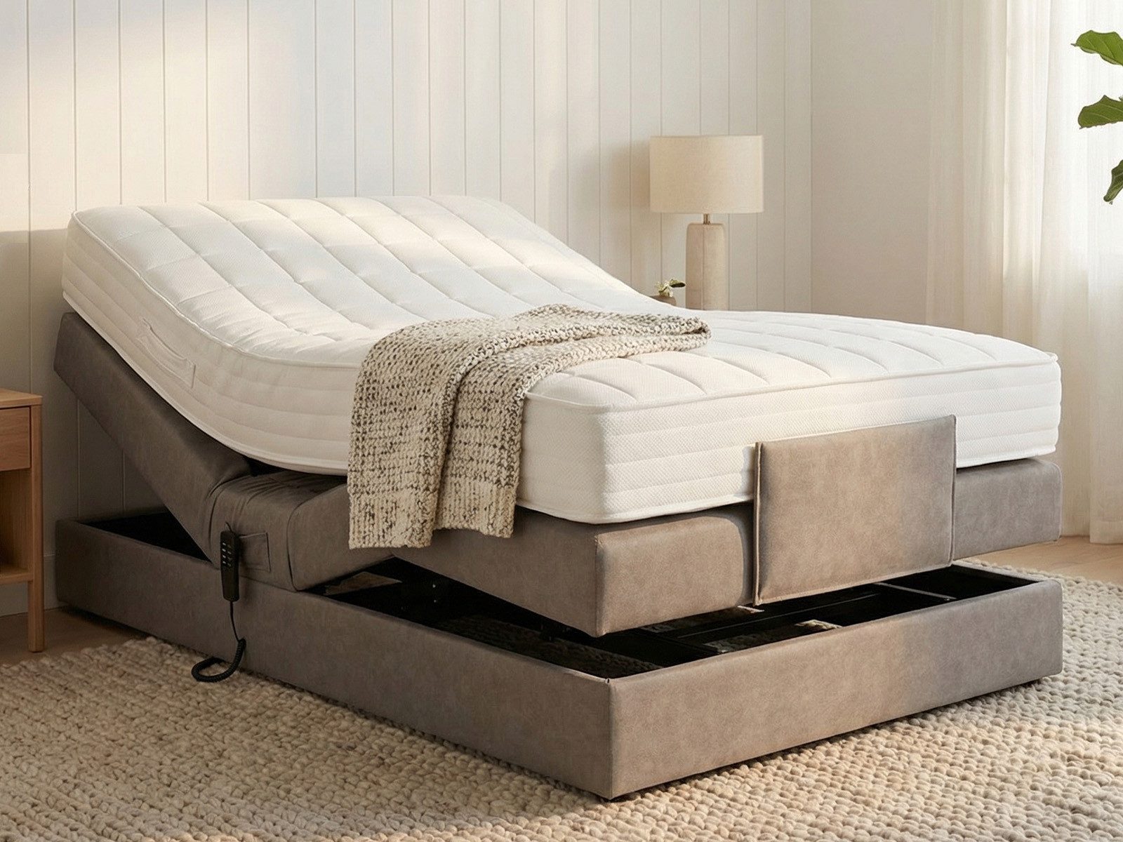 PAARA Boxspringbett ohne Kopfteil elektrisch verstellbar inkl. Matratze mit integrierten, mit einzigartigem Belüftungssystem