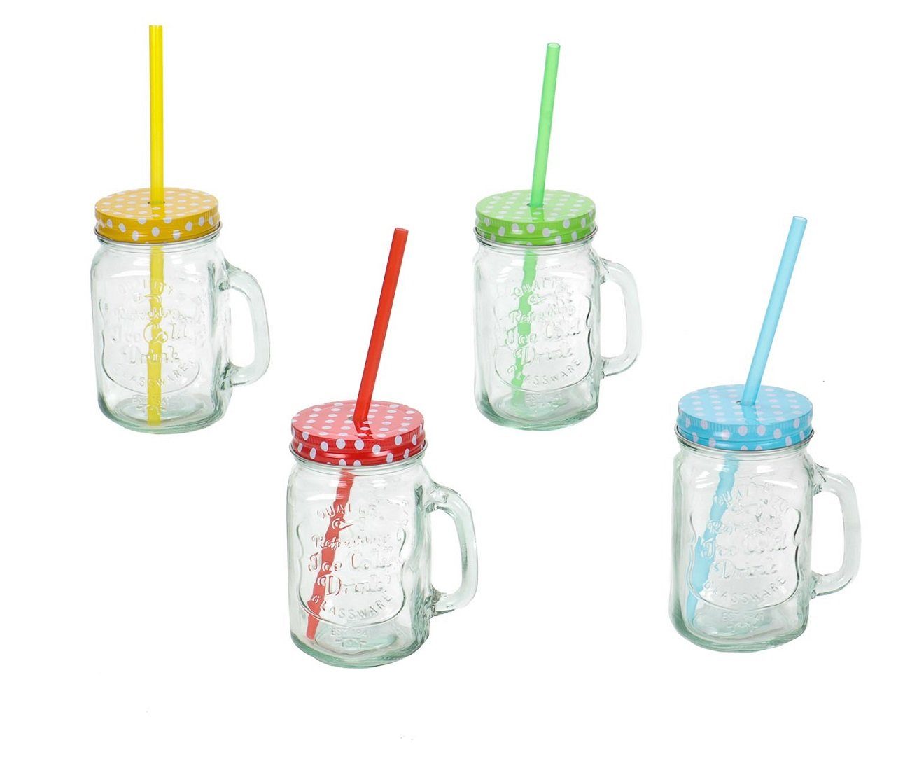Bubble-Store Скло-Set 4er Set, Glas, Trinkgläser mit Schraubdeckel,Trinkhalm
