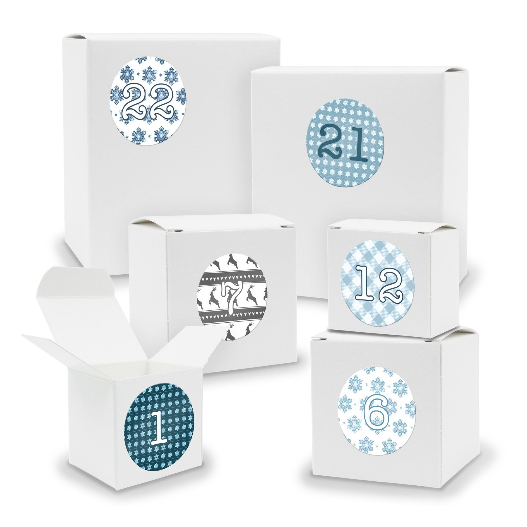 Quader Adventskalender zum Füllen + itenga gemischt 24x Sticker Adventskalender Würfel WEISS befüllbarer