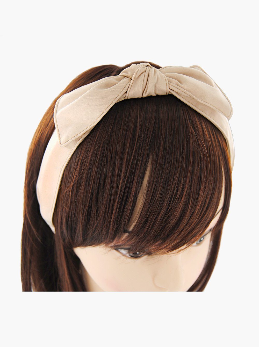 axy Haarreif Haarreif mit Schleife Glanz aus Damen Beige Vintage 4,5 cm cm Haareifen Haarband 13 x Stoff