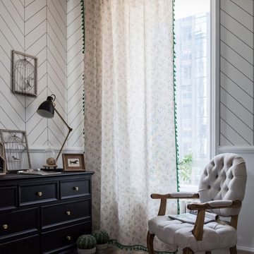 Vorhang Grüne Grüne Quastenvorhänge kleiner Blumendruck kleine Fenster, AUKUU, und Küchenvorhänge halbverdunkelnde ErkerfensterEinteiliges