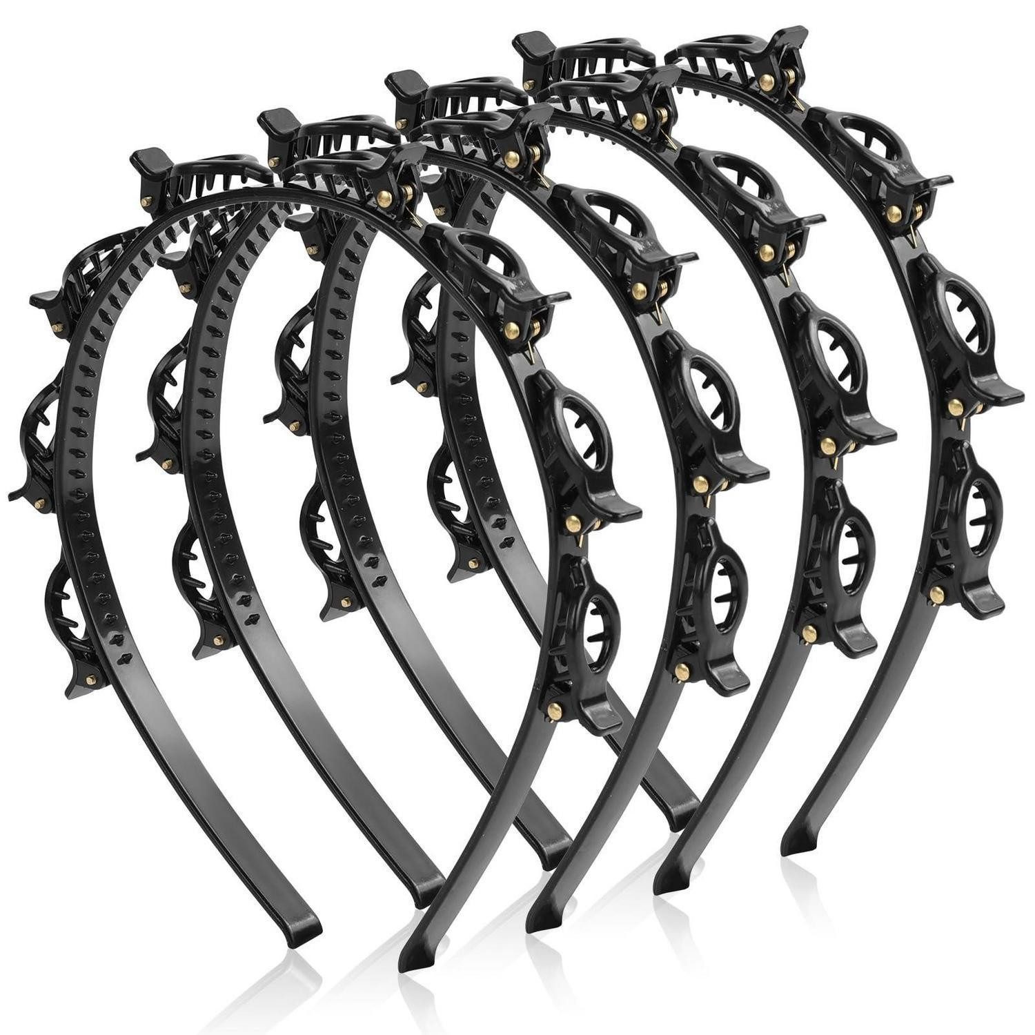 LuxusKollektion Haarband Haarband mit Clips 4er Pack Schwarz Twist
