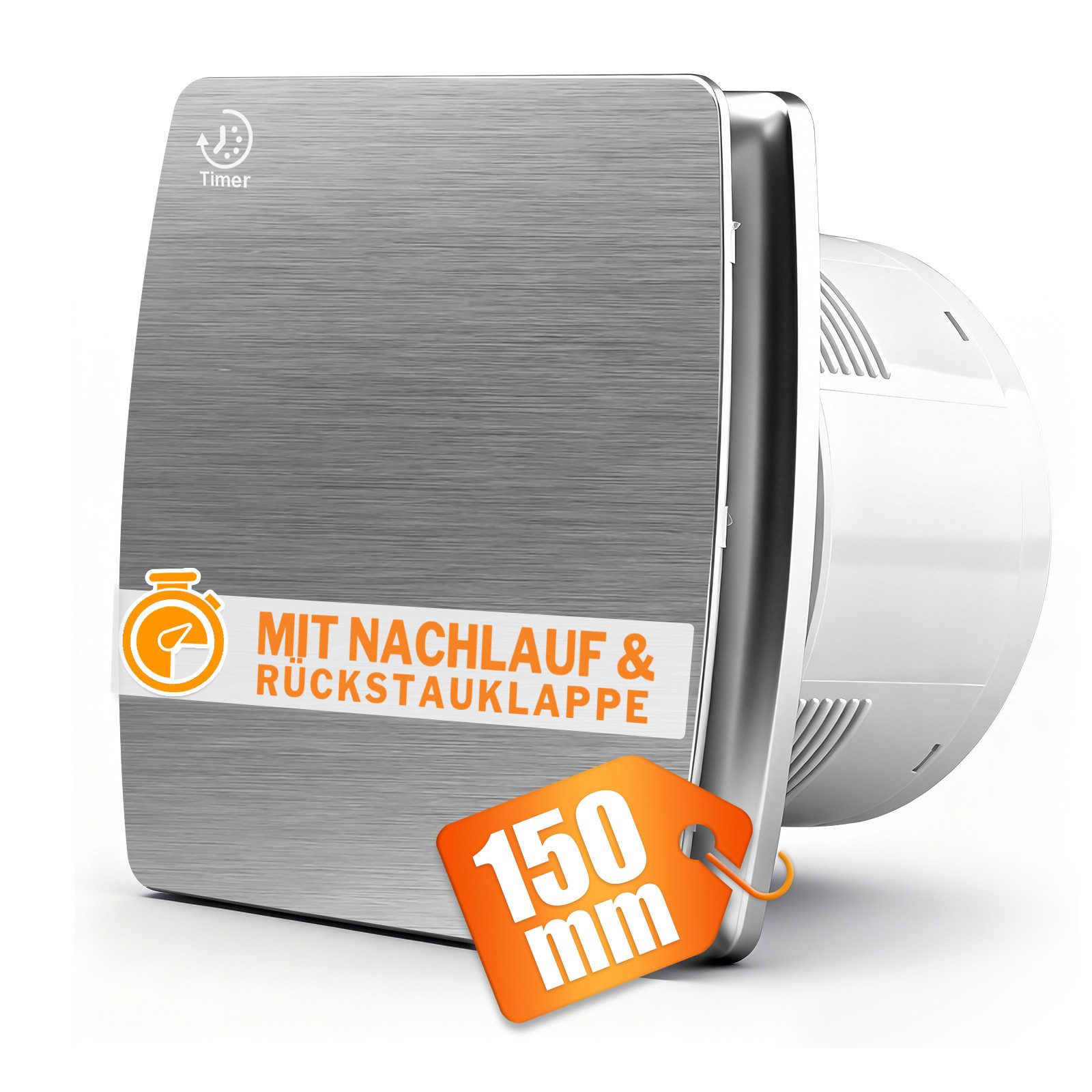 XIIW Wandventilator 6 Zoll 18 W Abluftventilator mit Nachlauf-Timer 35dB Badlüfter IPX4, 240 m³/h, Entlüftungsventilator mit Rückstauklappe Selbststart