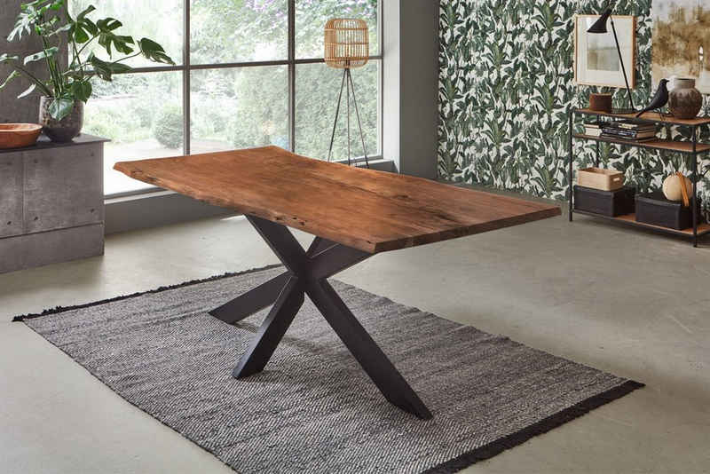 Junado® Baumkantentisch Tabea, Akazie Massivholz, Stärke Tischplatte 35mm, natürliche Baumkante