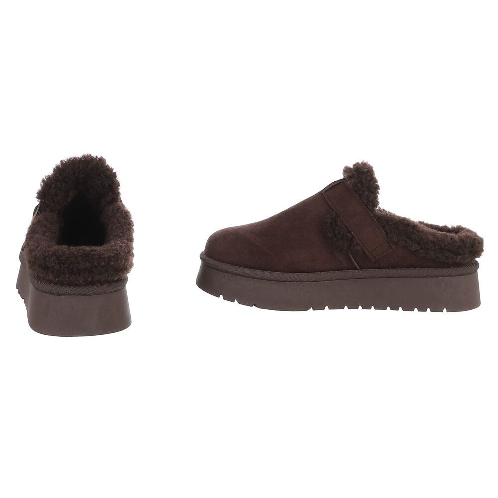 Ital-Design Damen Clog mit Fellfutter und Plateau-Sohle Snowboots (92392356) Flach Plateaustiefeletten in Braun – Bild 5 von 5