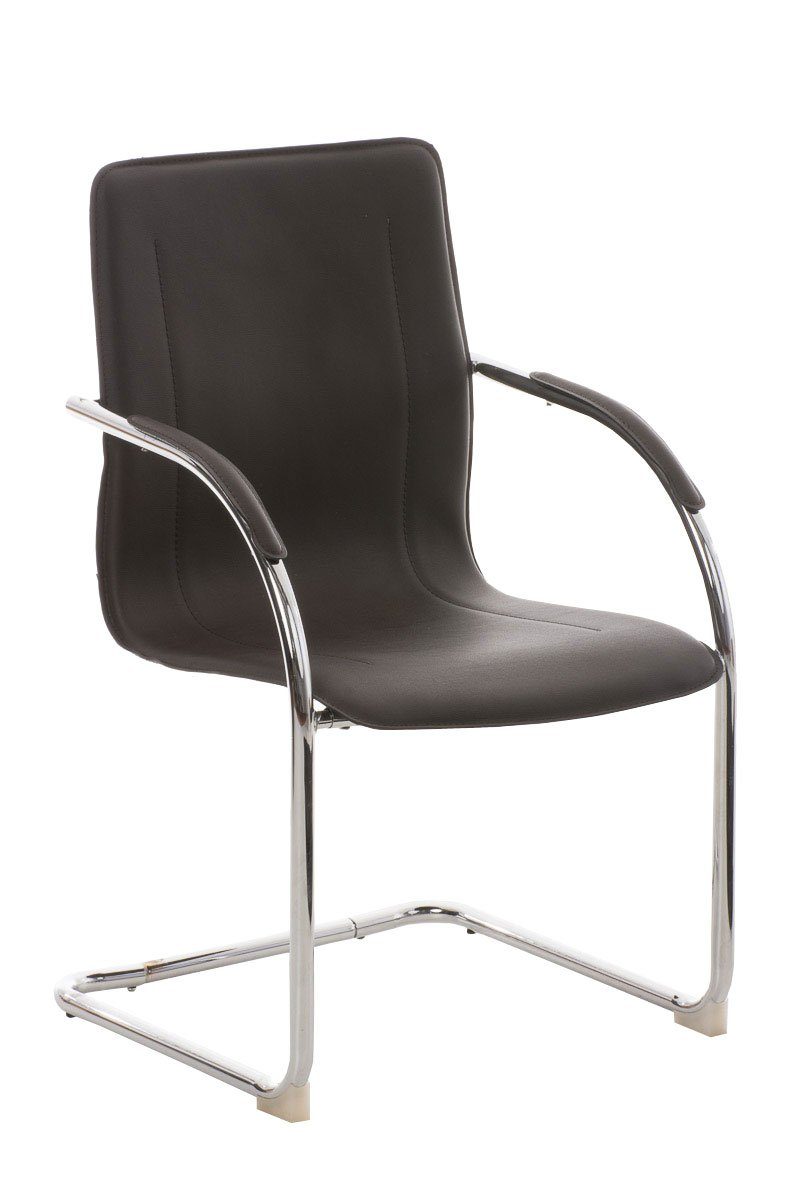 TPFLiving Besucherstuhl Meli Two mit hochwertig gepolsterter Sitzfläche - Konferenzstuhl (Küchenstuhl - Esszimmerstuhl - Wohnzimmerstuhl), Gestell: Metall chrom - Sitzfläche: Kunstleder braun