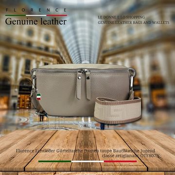 FLORENCE Gürteltasche Florence Echtleder Gürteltasche Damen (Gürteltasche), Damen Leder Gürteltasche, taupe, beige, mehrfarbig ca. 25cm