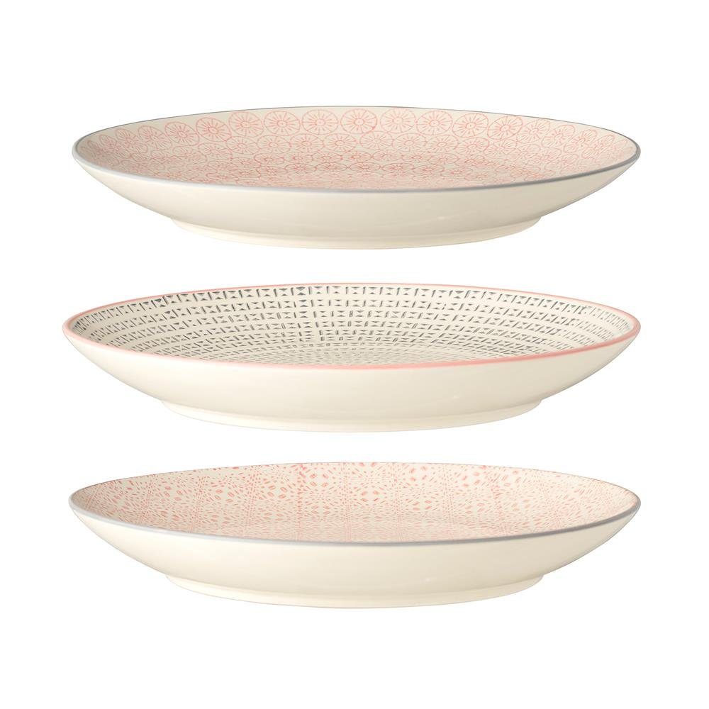 Bloomingville Speiseteller Cécile, Teller 3er Set, 25cm, Keramik, Speiseteller, Essteller, skandinavisches Design, rosa/grau